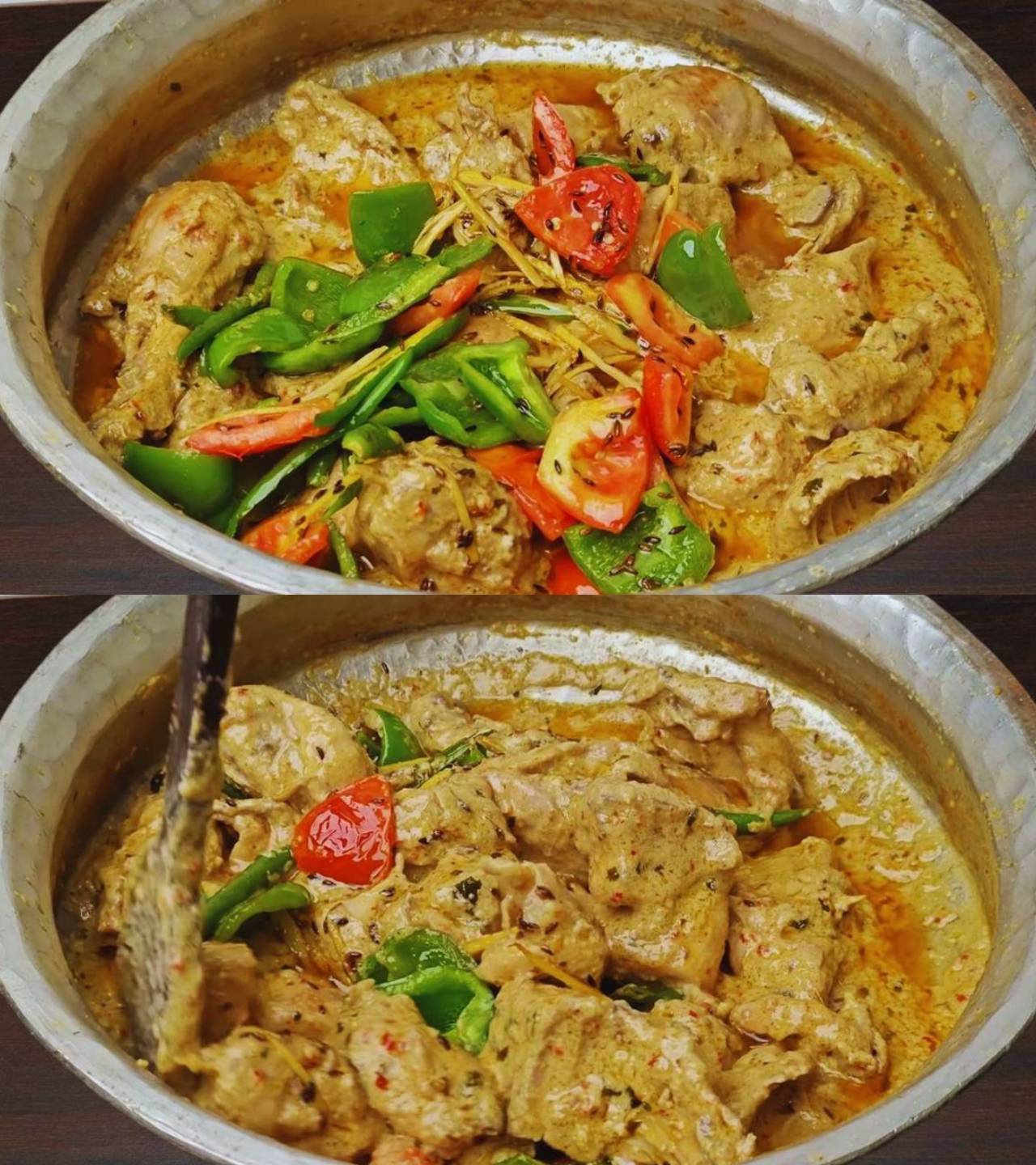 Mixing fried veggies with chicken 