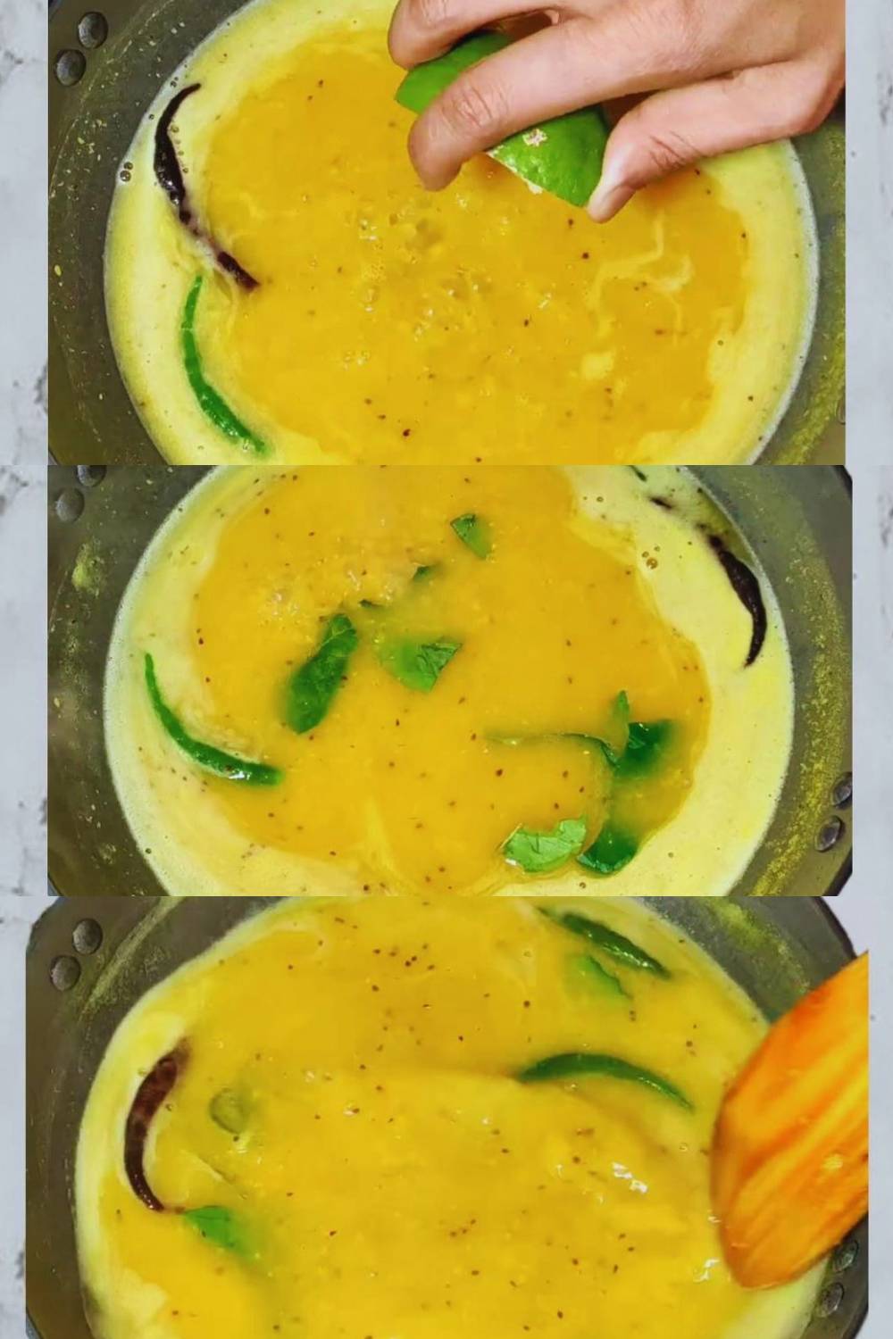 Mixing lemon juice and leaves 