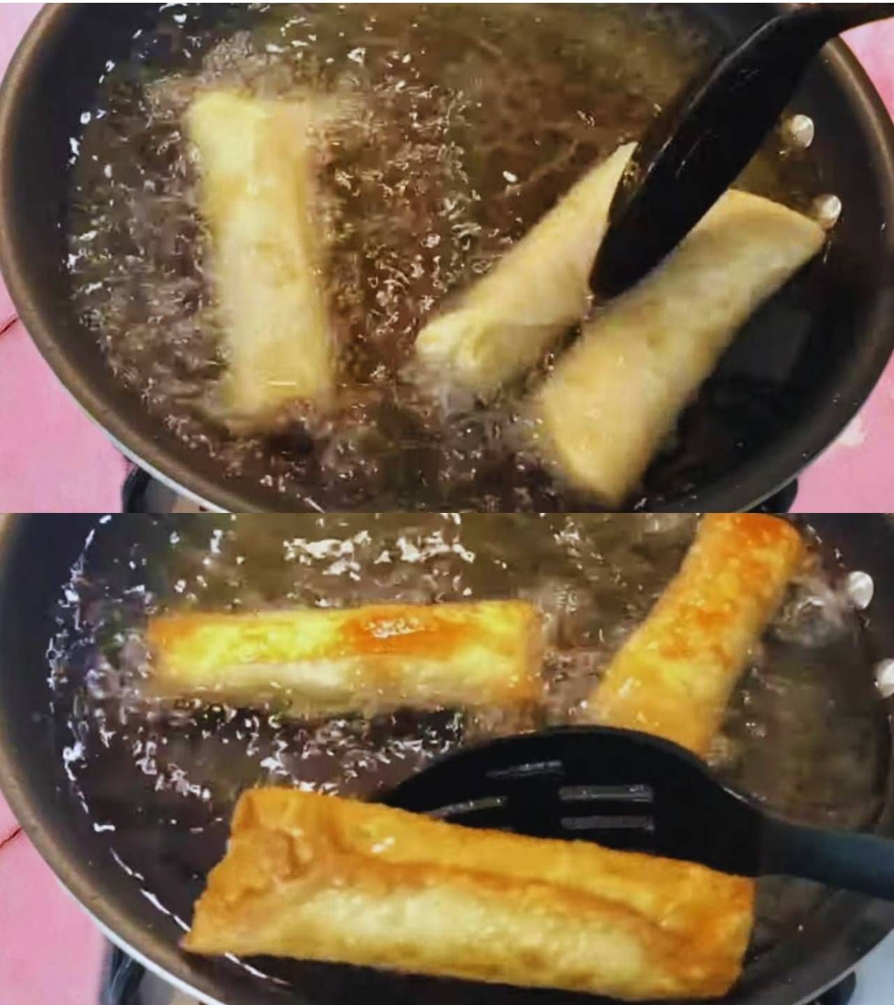 Removing fried Egg Spring Roll 