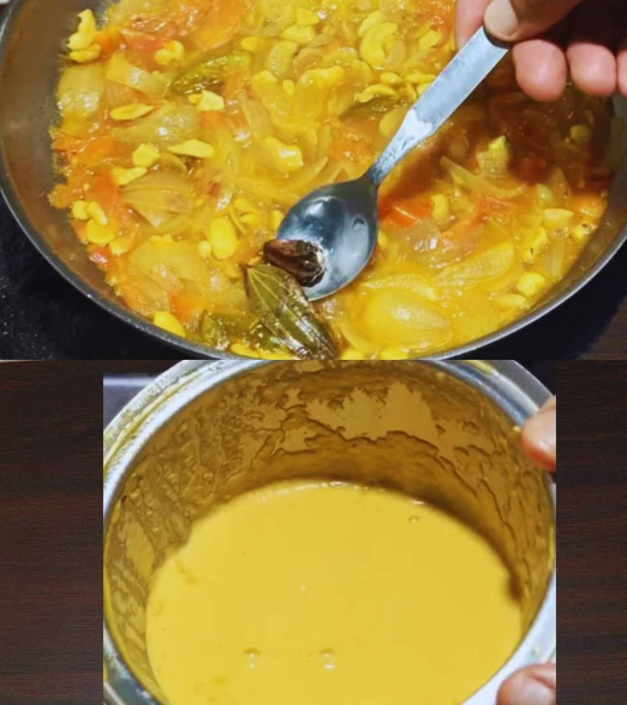 Removing whole spices before blending onion and tomato