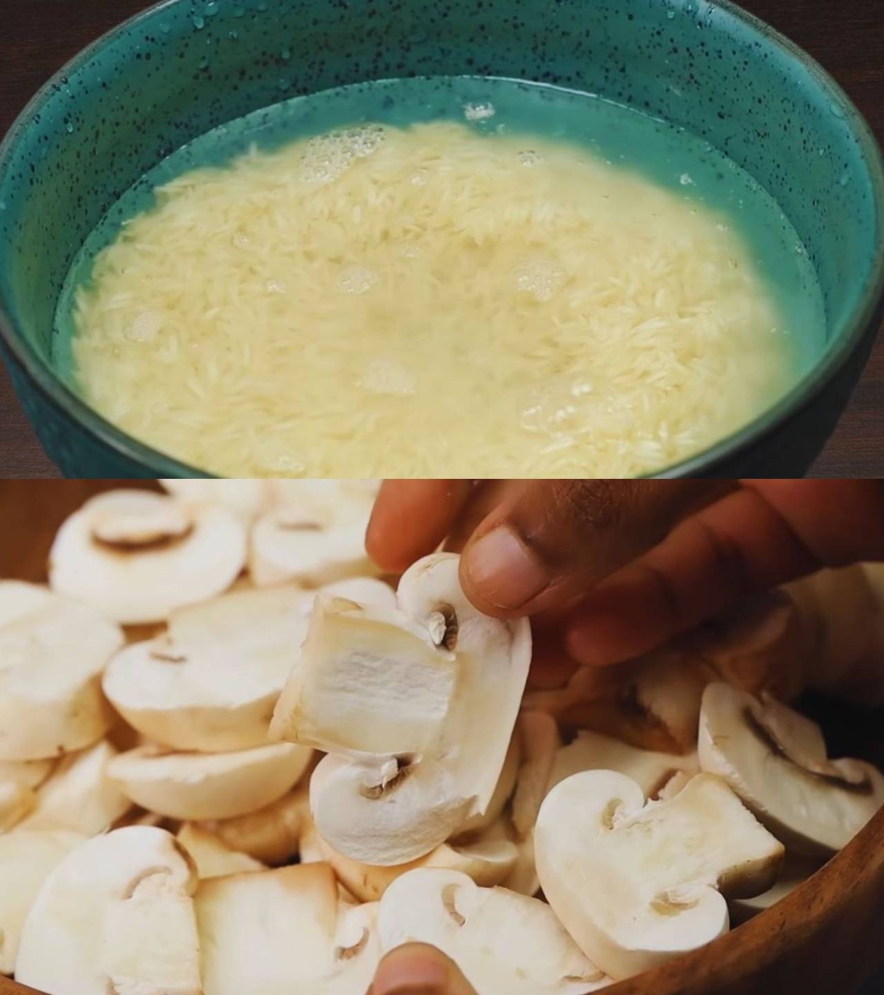 Soak rice and cut mushroom