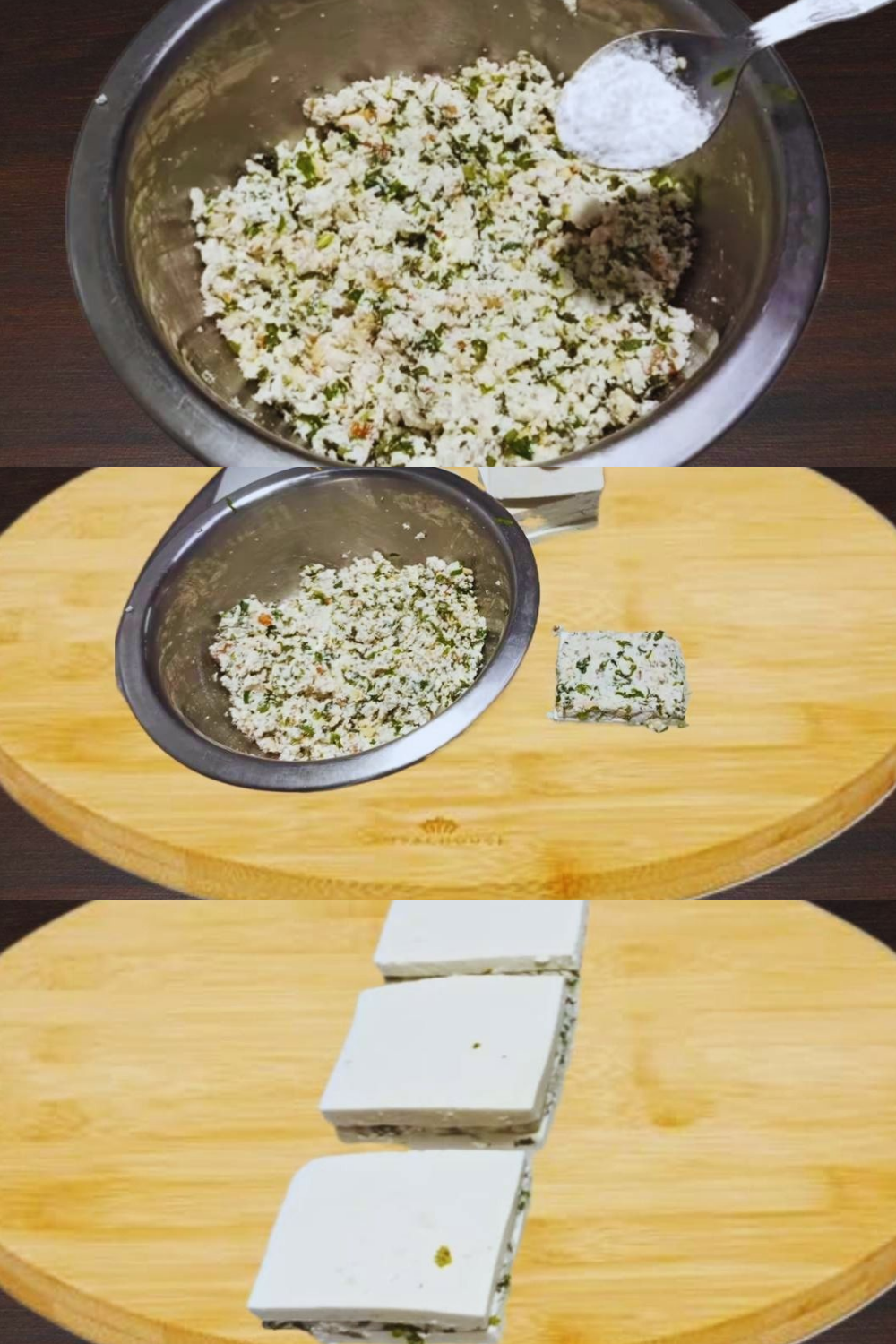 Stuffing paneer slices 