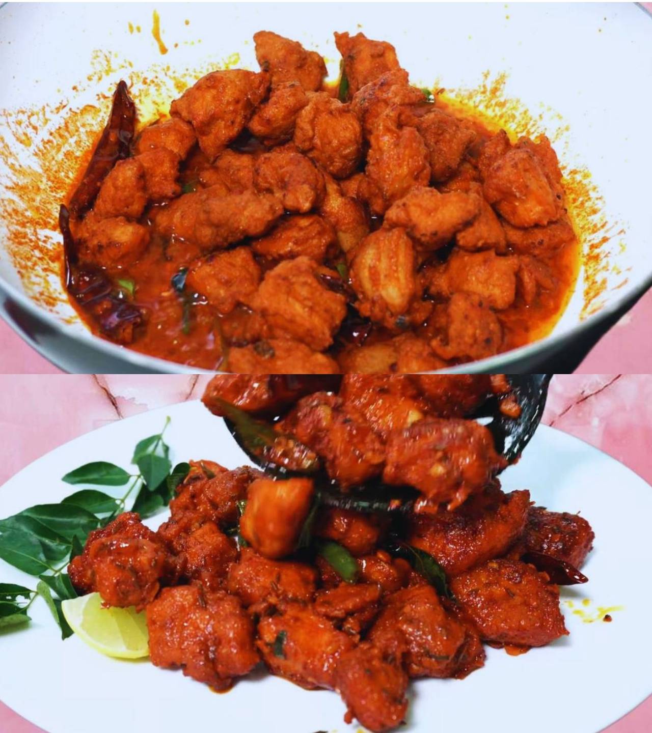 Chicken 65 recipe step 5 Tossing fried chicken