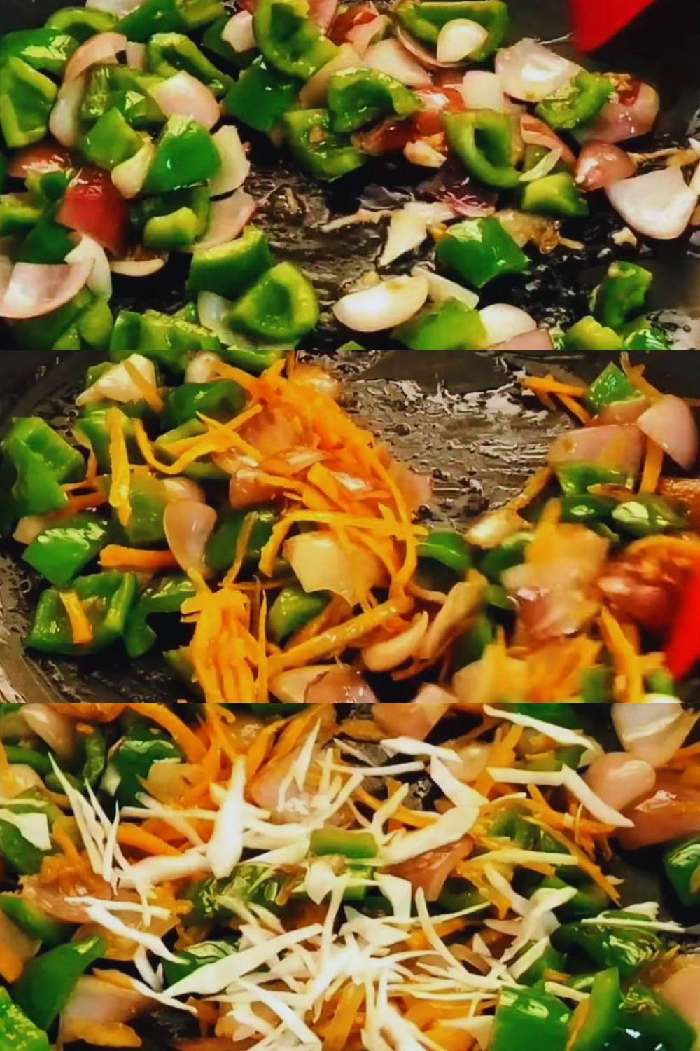 Adding capsicum, carrots, cabbage