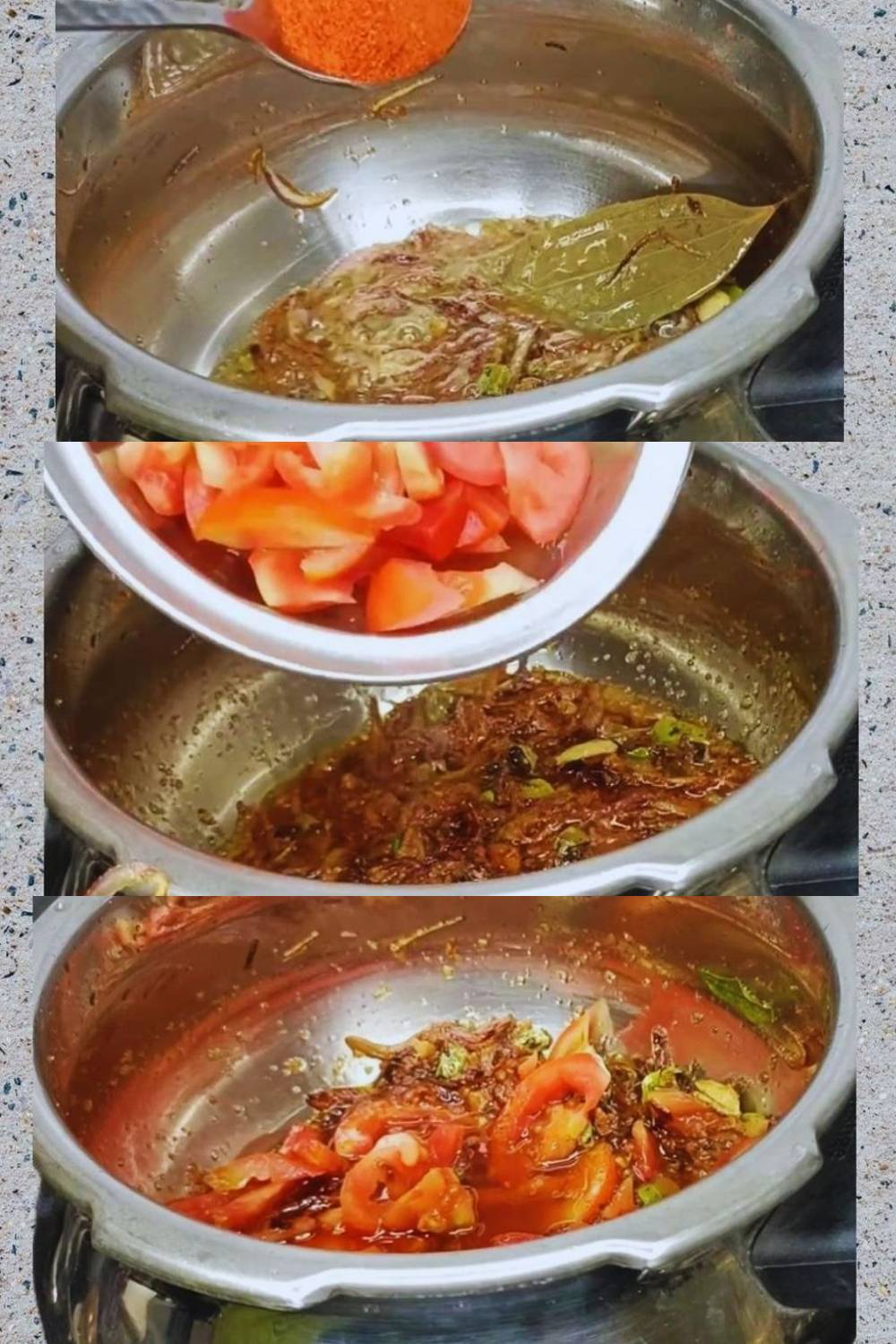 Coconut mutton recipe step 6 Adding chili powder and tomatoes