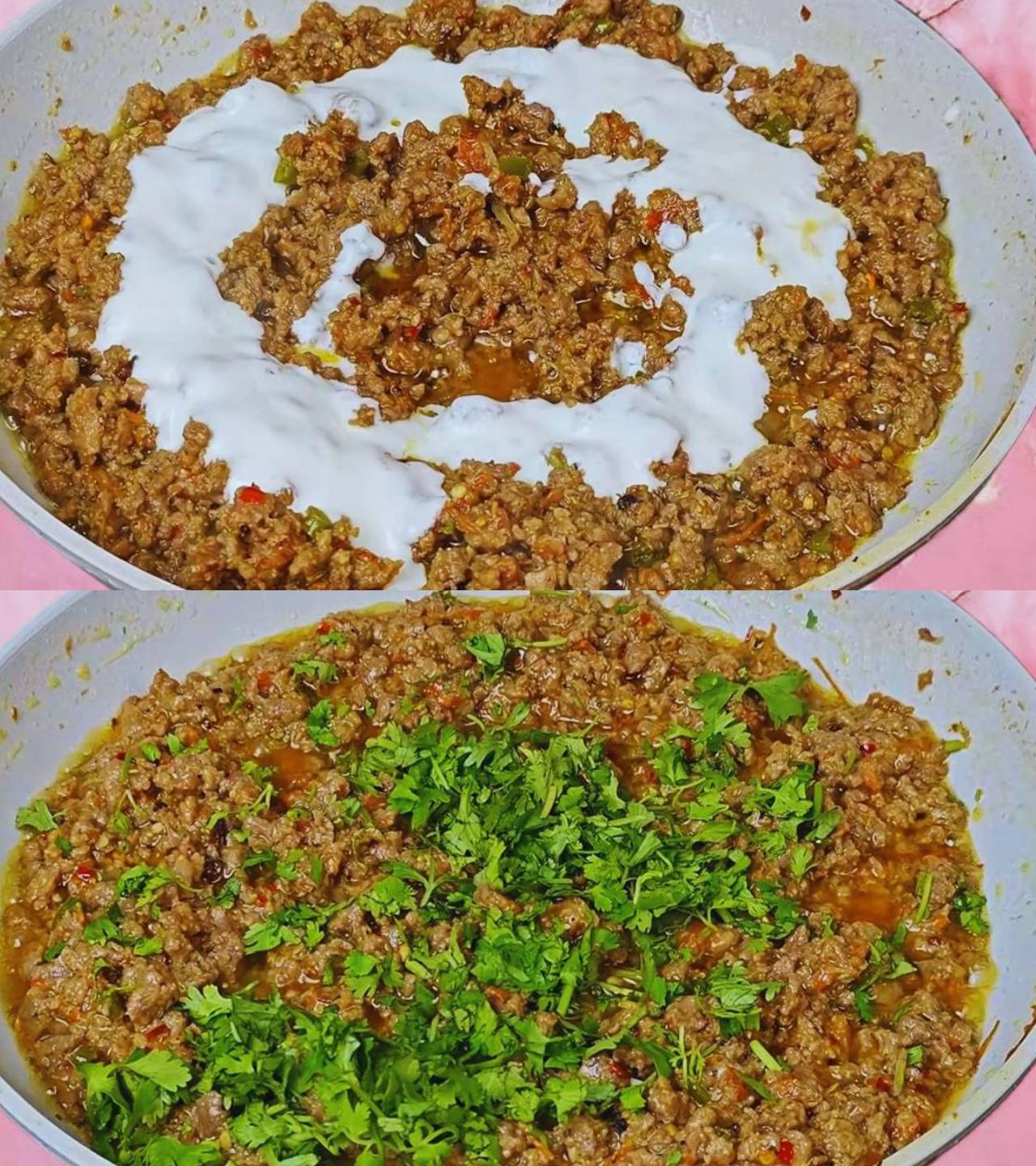 Adding curd and coriander leaves 