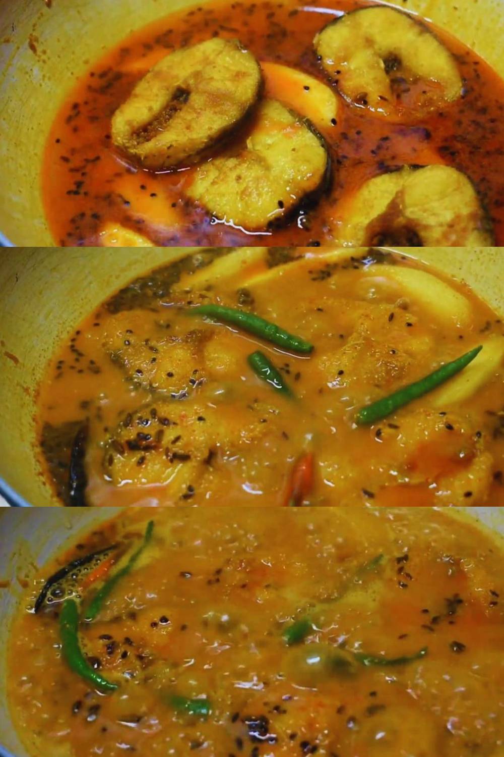 Adding fish and green chilies