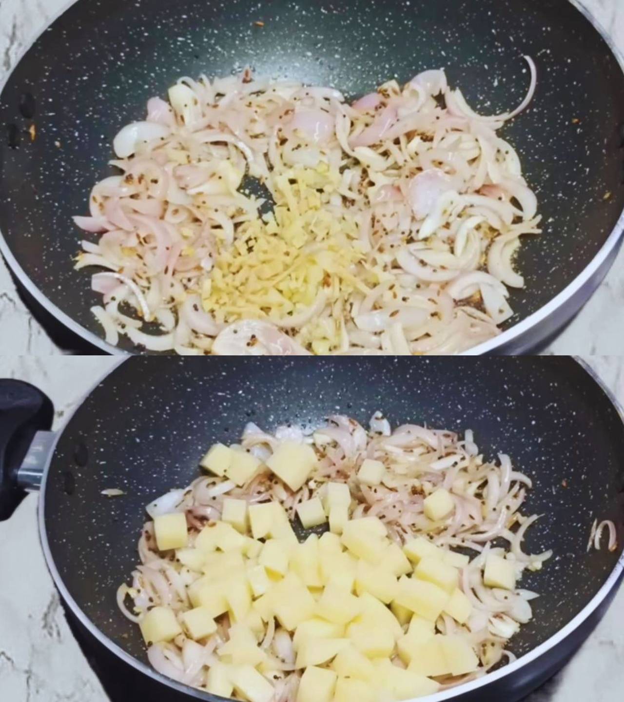 Adding ginger and potatoes 