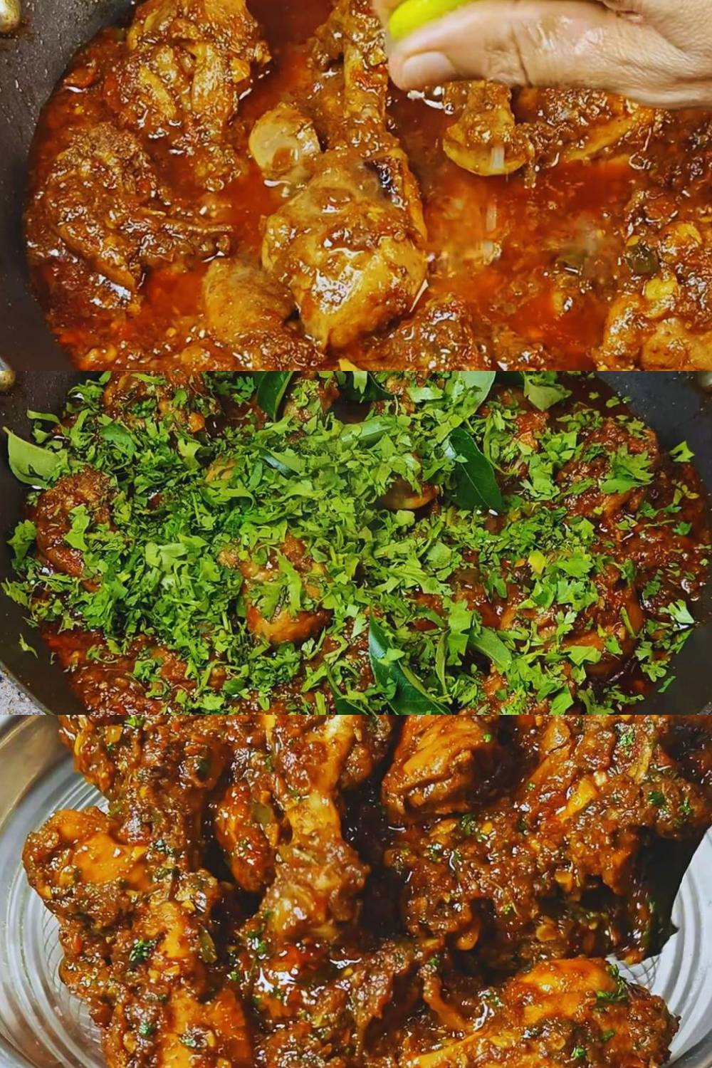 Chicken sukka recipe step 8 Adding lemon juice, coriander and curry leaves