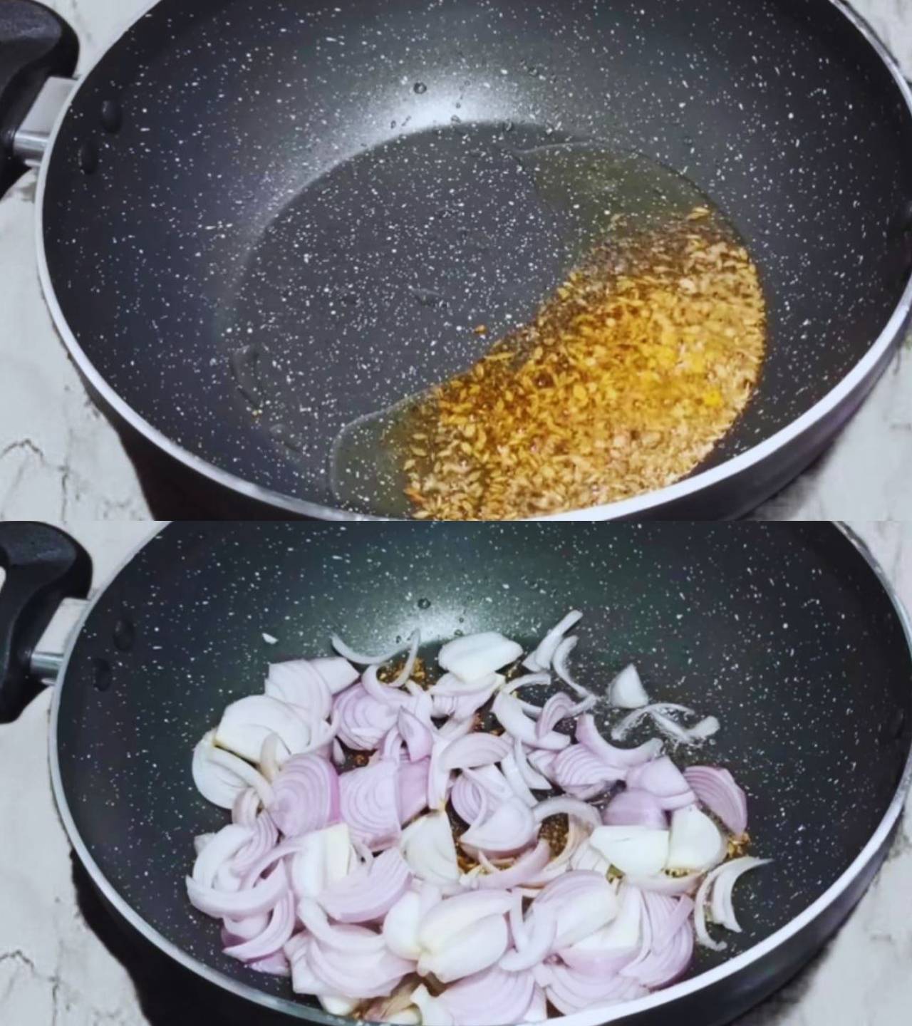 Adding onions in whole spices 