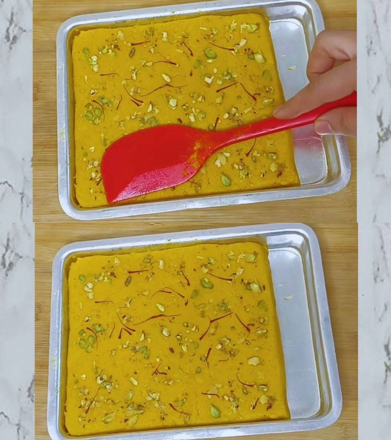 Adding pistachios and saffron