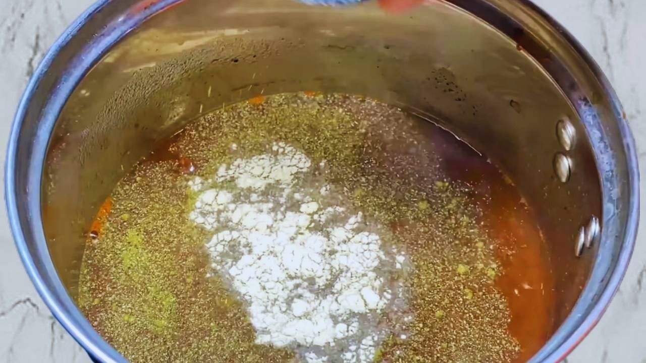 Sprouts salad recipe step 6 Adding powder spices to tamarind water