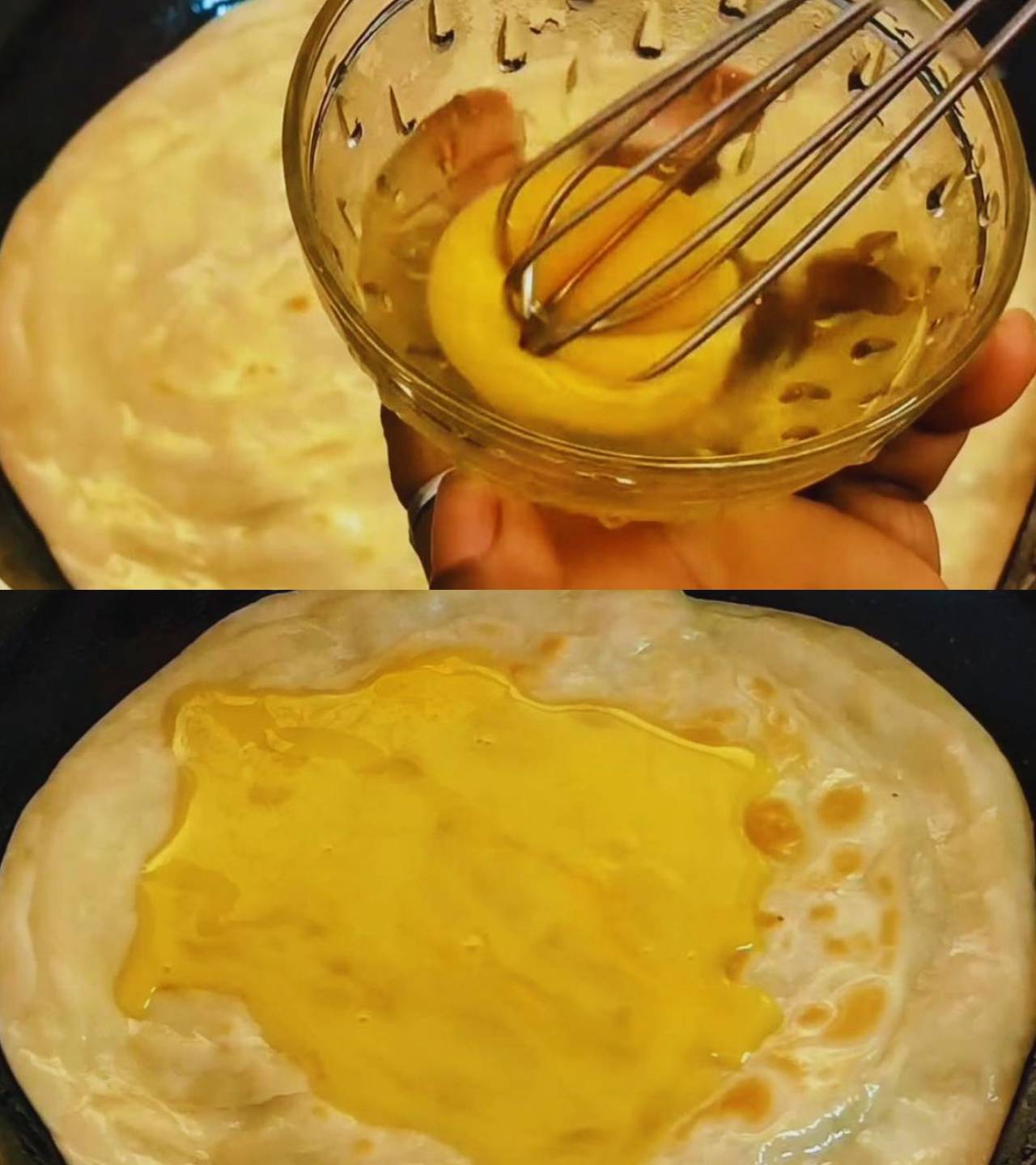 Adding whisked egg