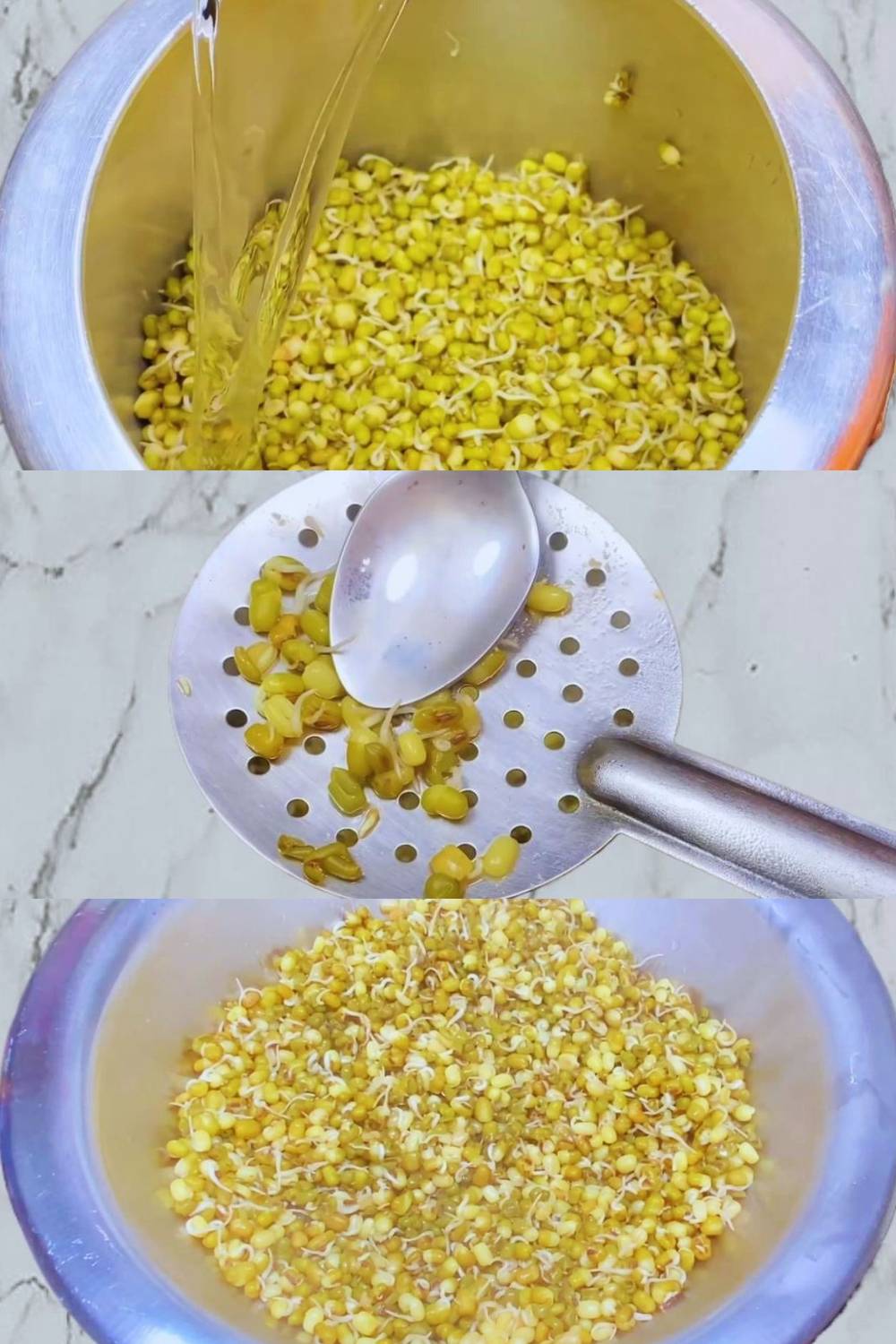 Sprouts salad recipe step 3 Boiling germinated moong dal
