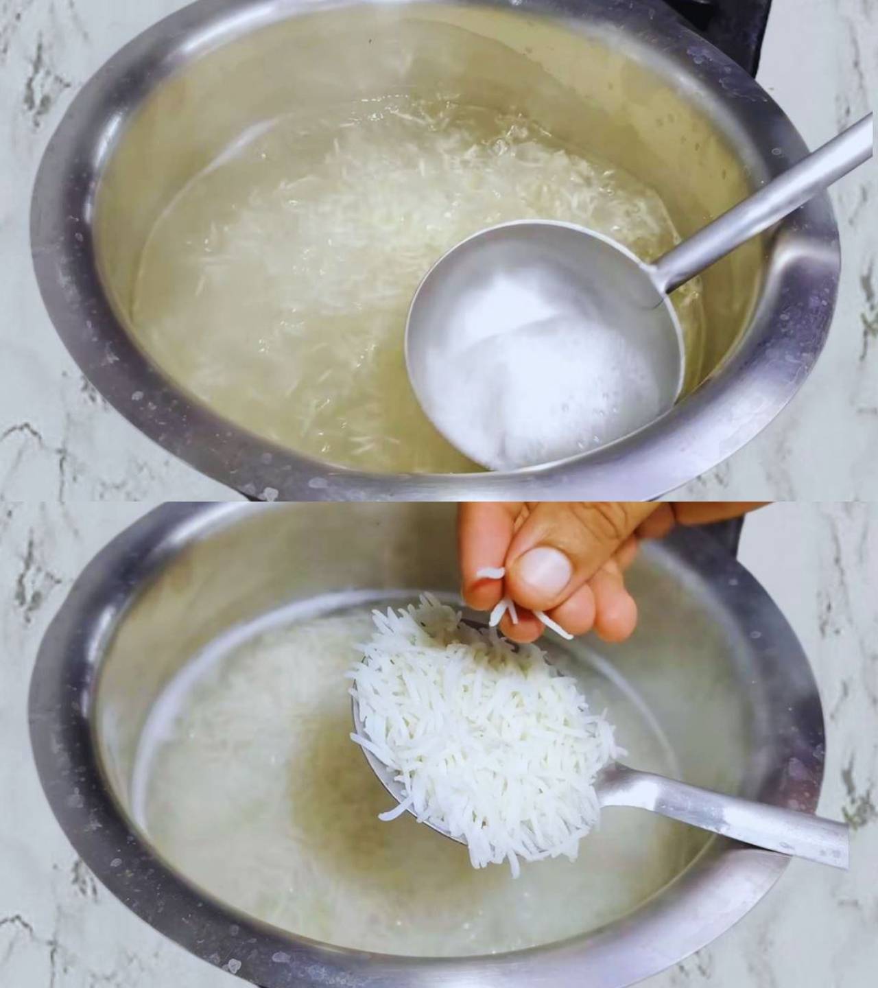 Checking doneness of boiled rice
