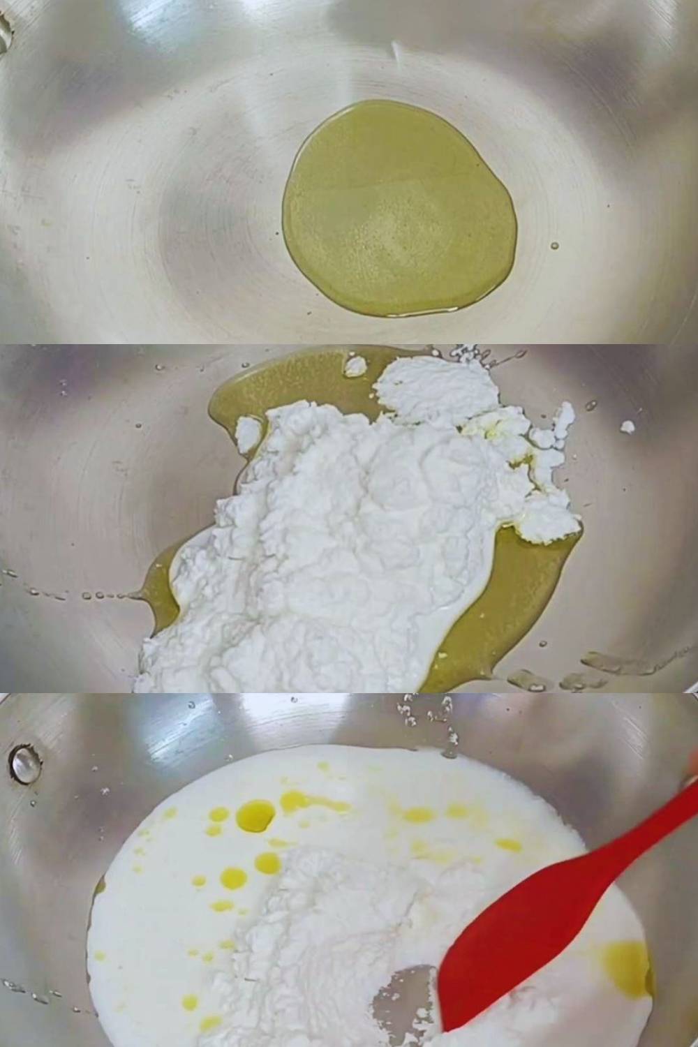 Cooking coconut paste with milk 