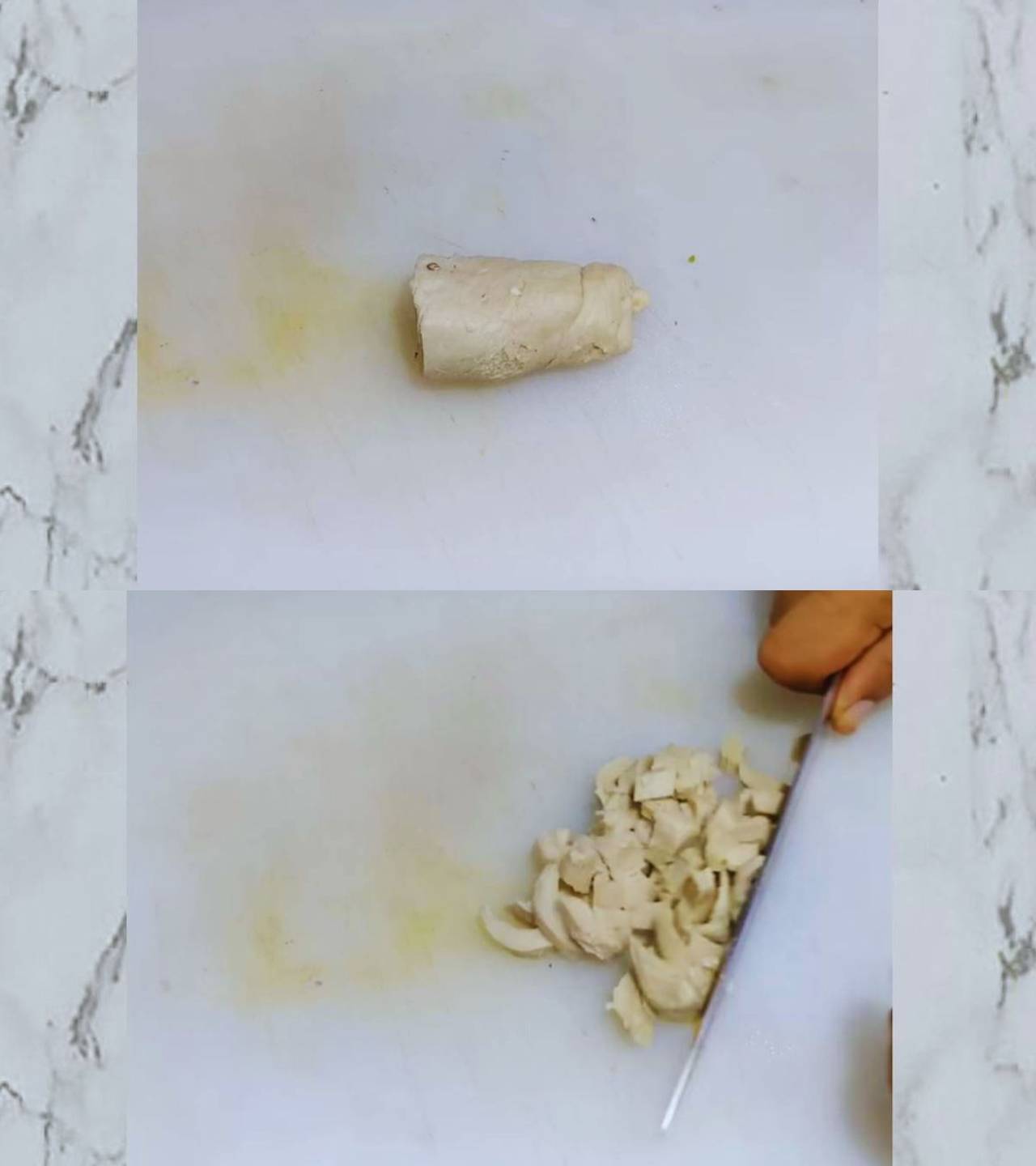 Cutting soya chaap