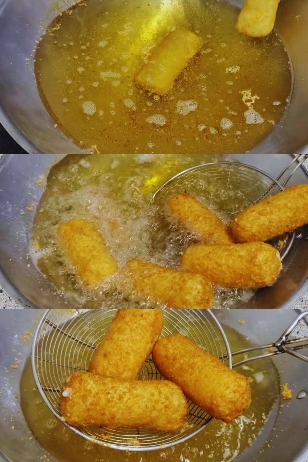 Paneer bread roll recipe step 12 Flash frying paneer bread rolls