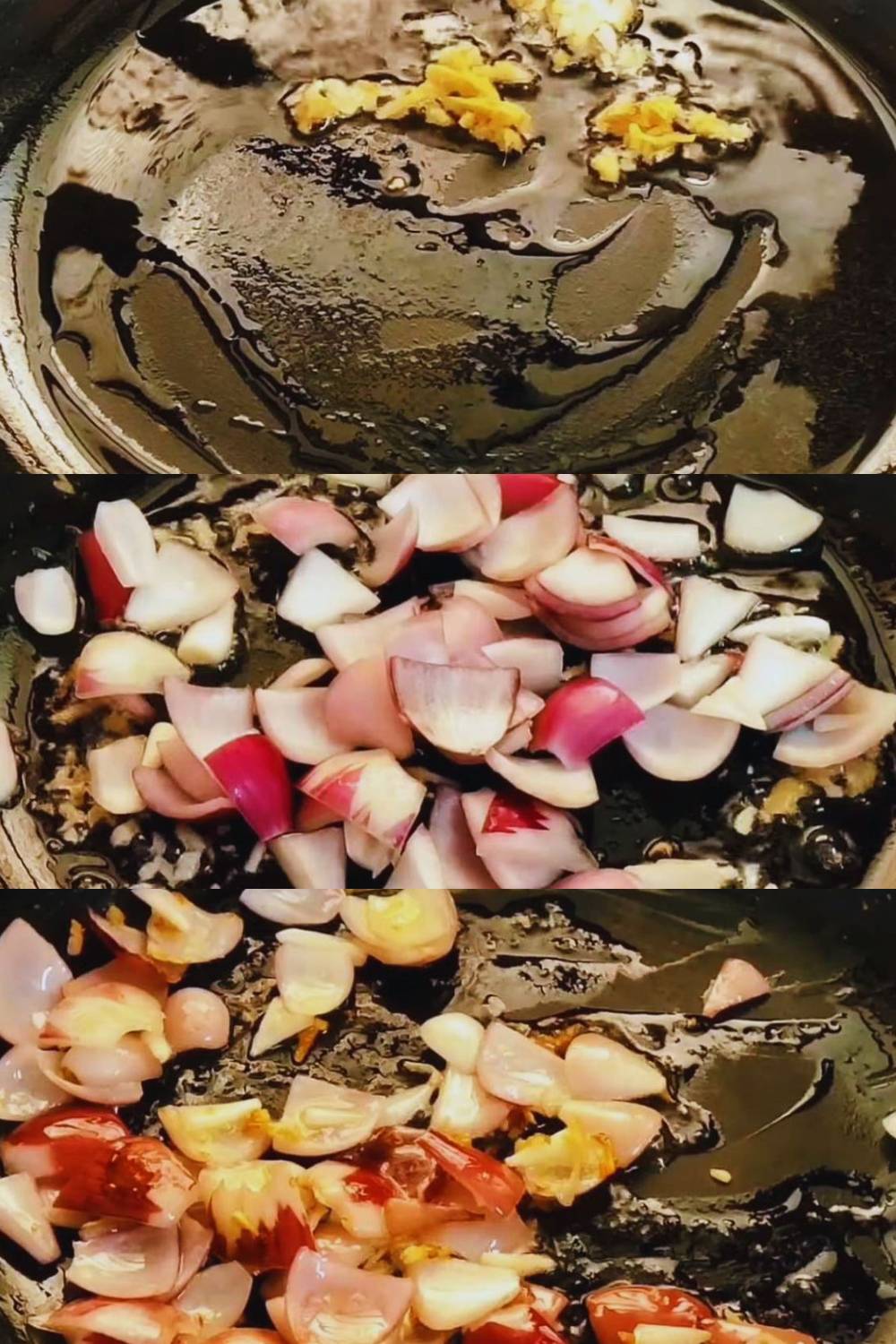 Frying ginger, garlic and onions 