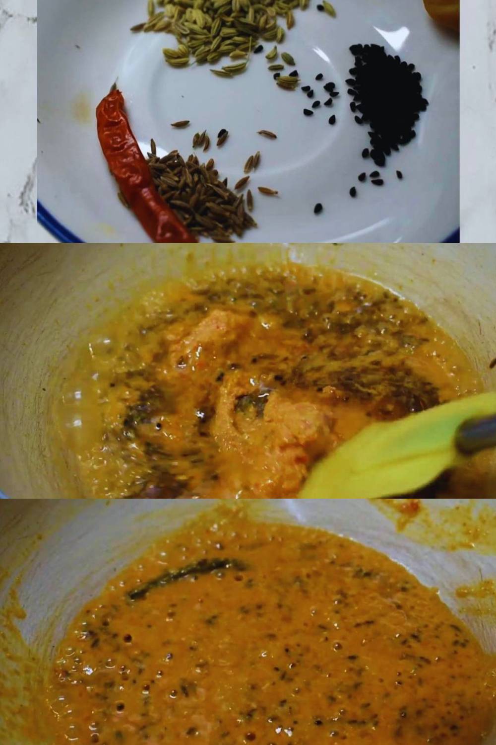 Frying masala paste in whole spices 
