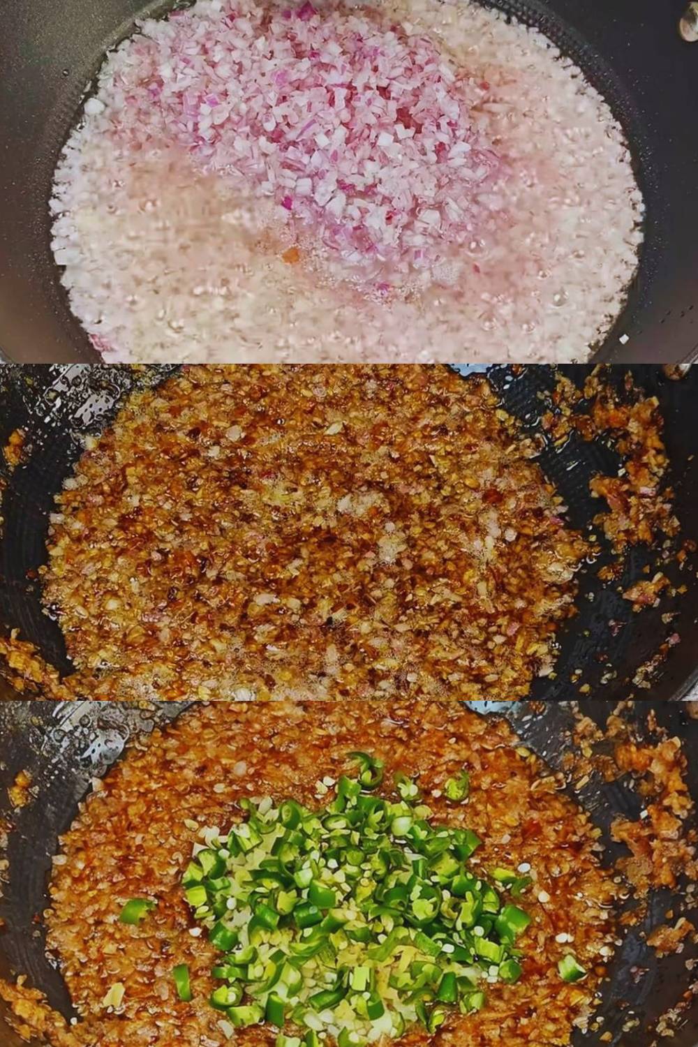 Frying onions and adding chilies 