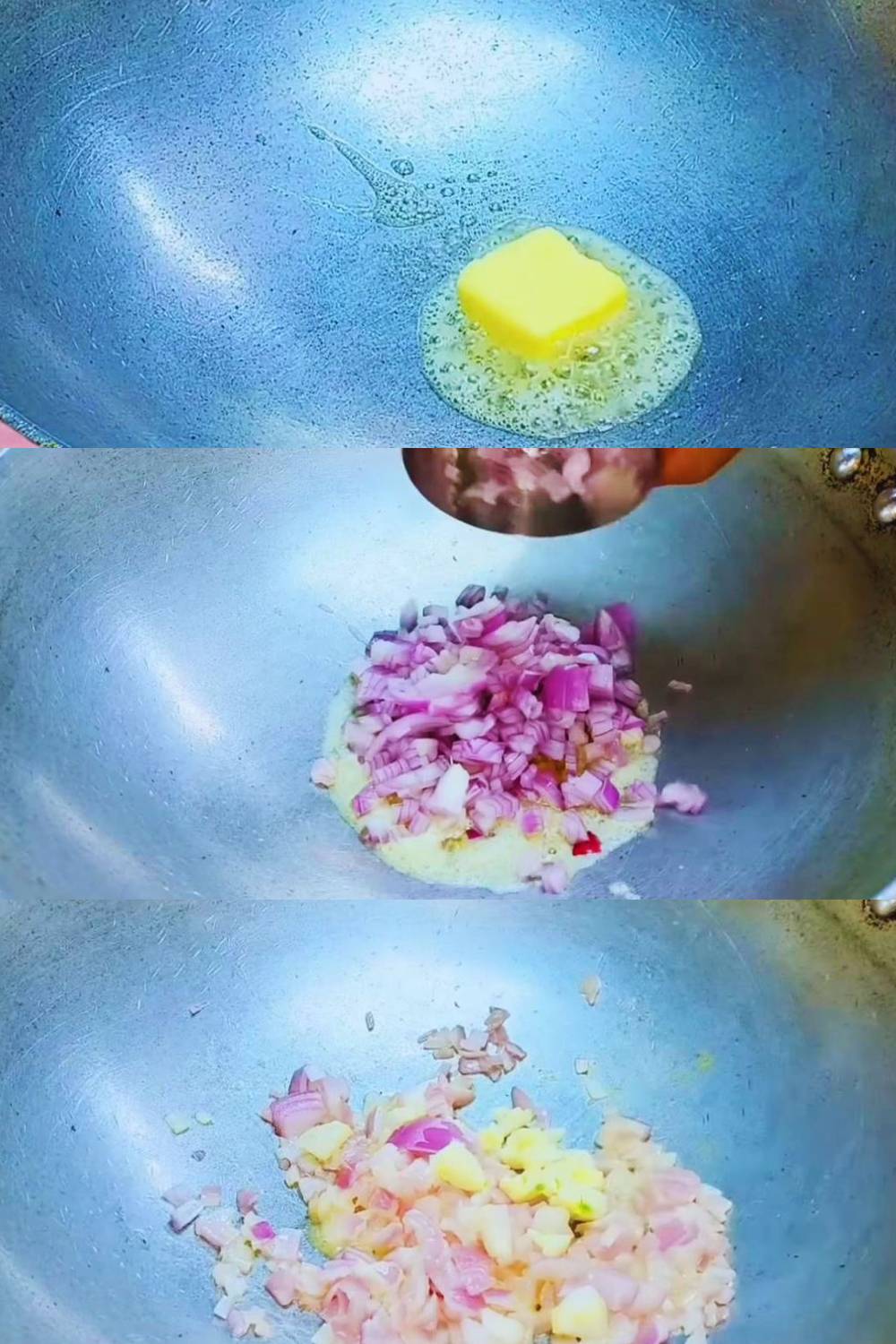 Frying onions and garlic in butter 