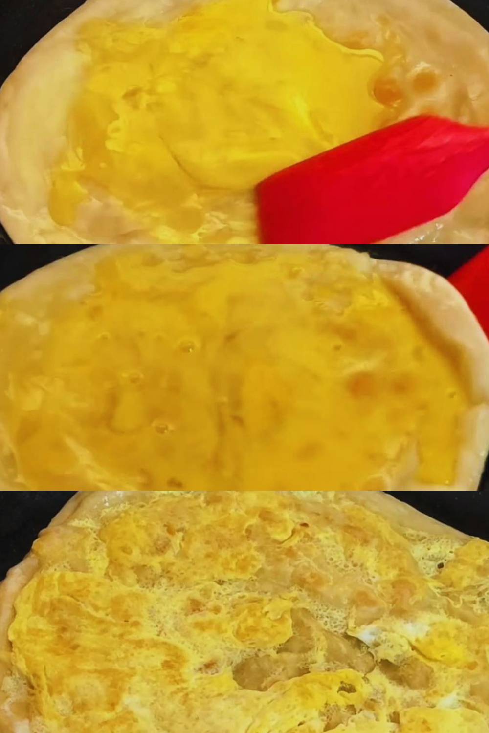 Frying paratha with egg