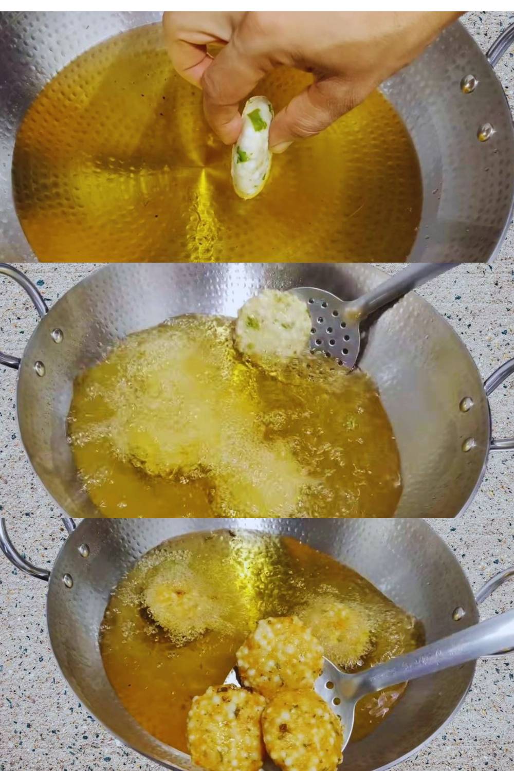 Frying Sabudana Vada 