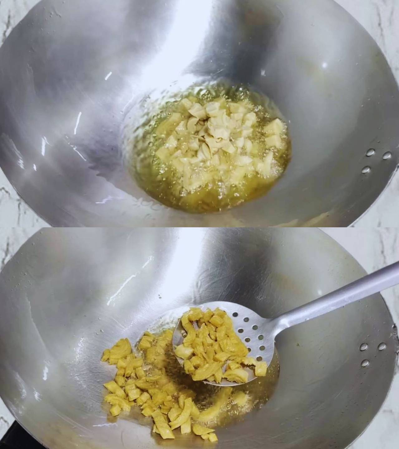 Frying soya chaap