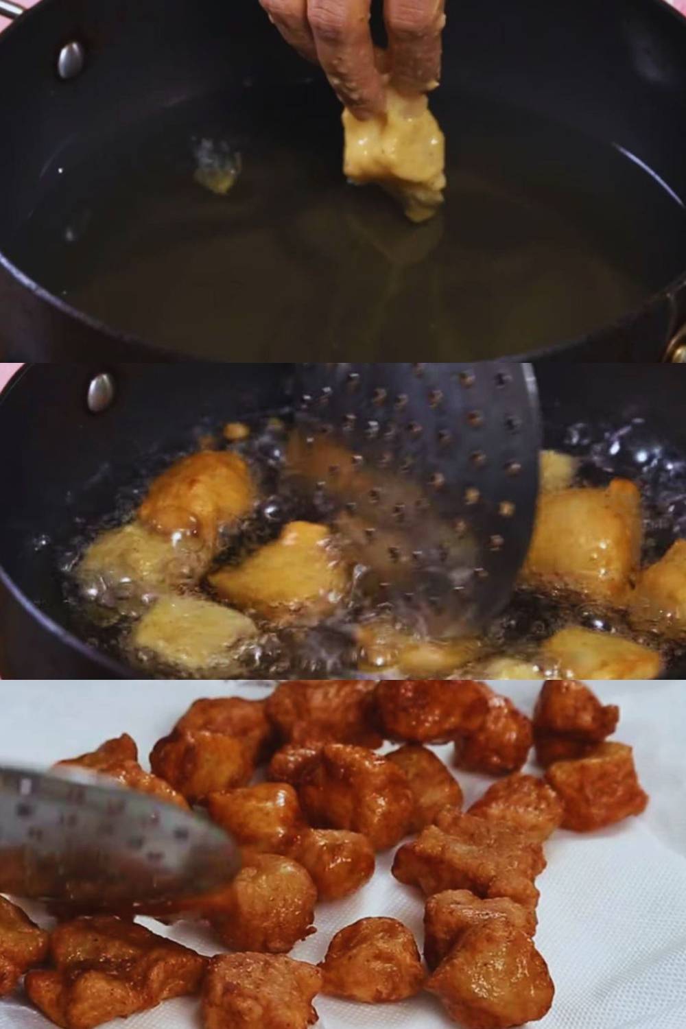 Frying fish pieces 