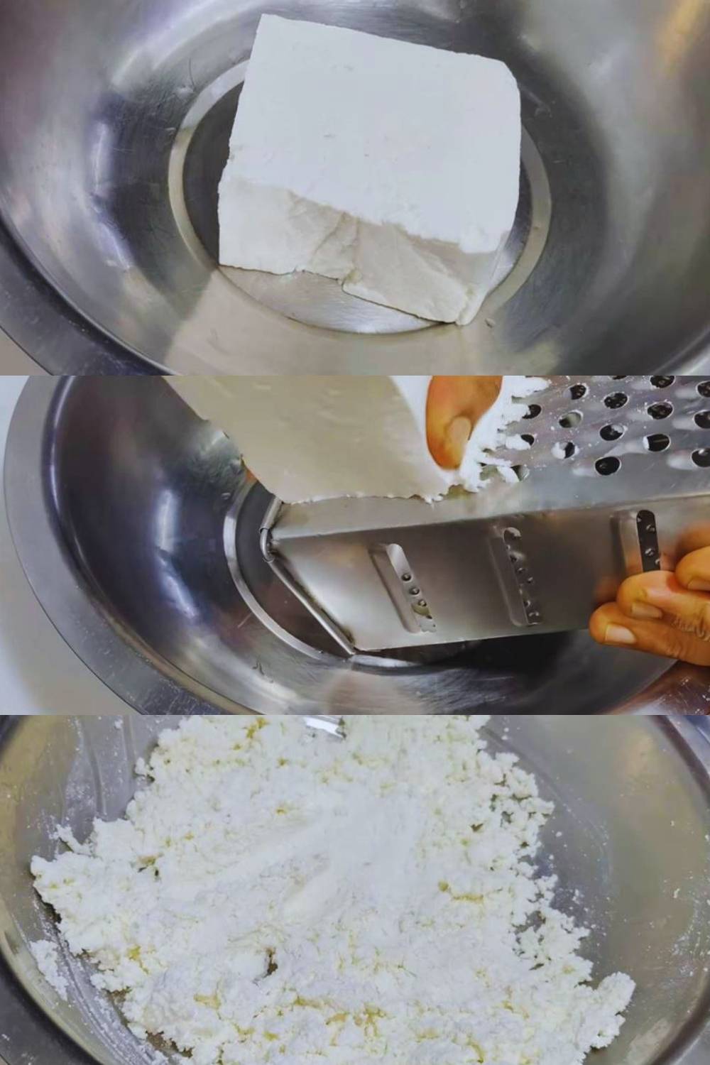 Paneer bread roll recipe step 1 Grating paneer