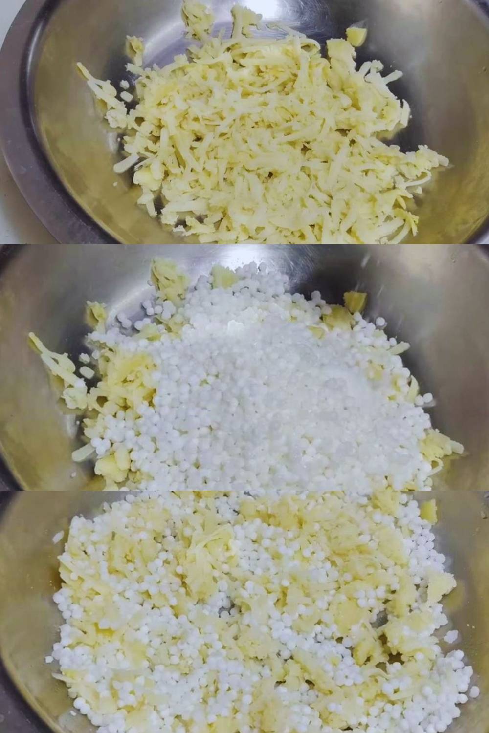 Mixing potatoes, sabudana and salt