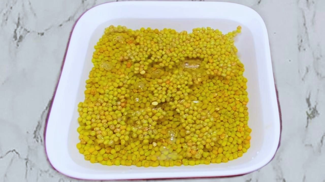 Sprouts salad recipe step 1 Soaking moong dal