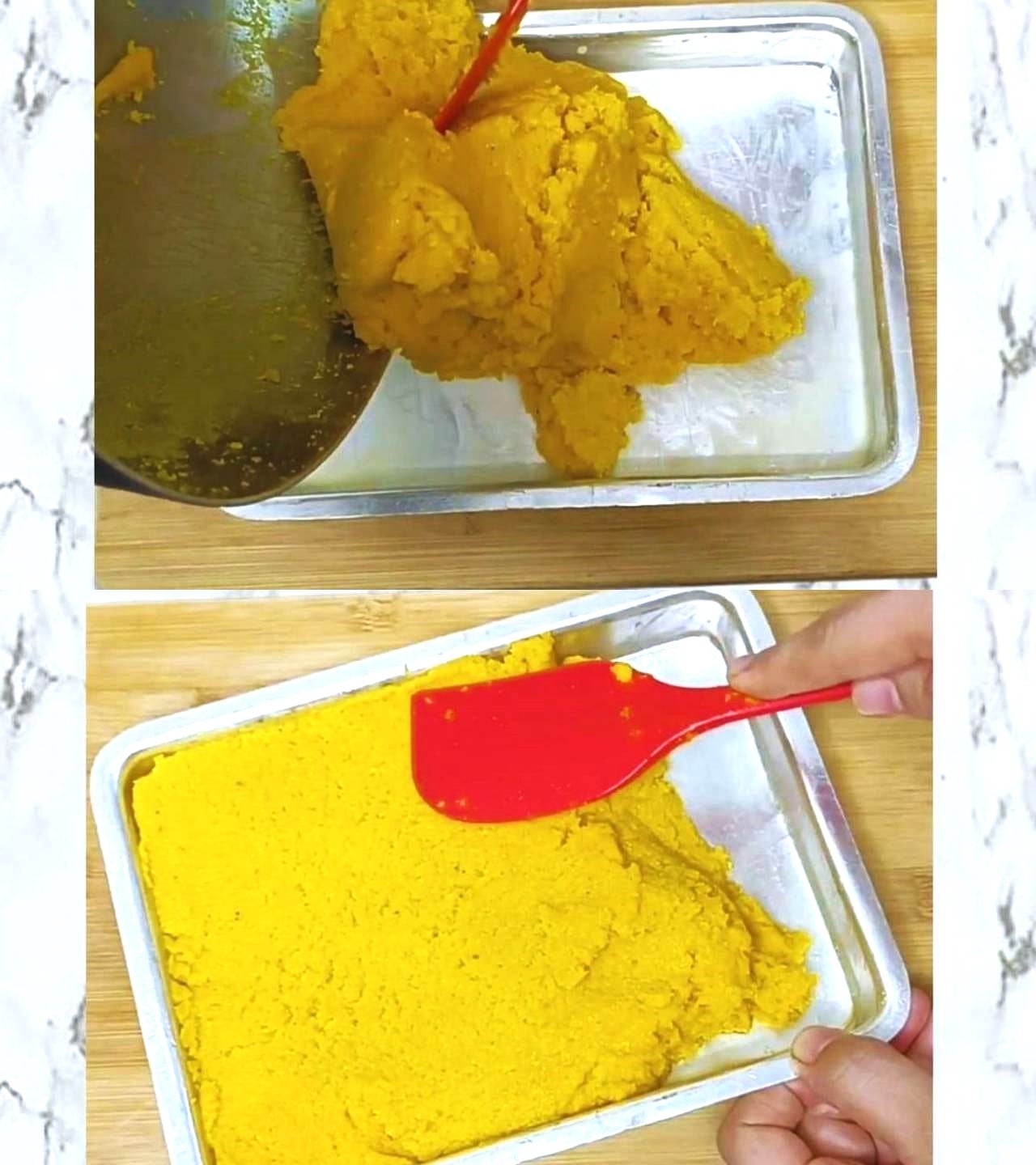Transferring coconut mago paste