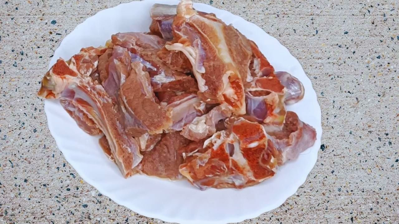 Coconut mutton recipe step 1 Washed mutton pieces