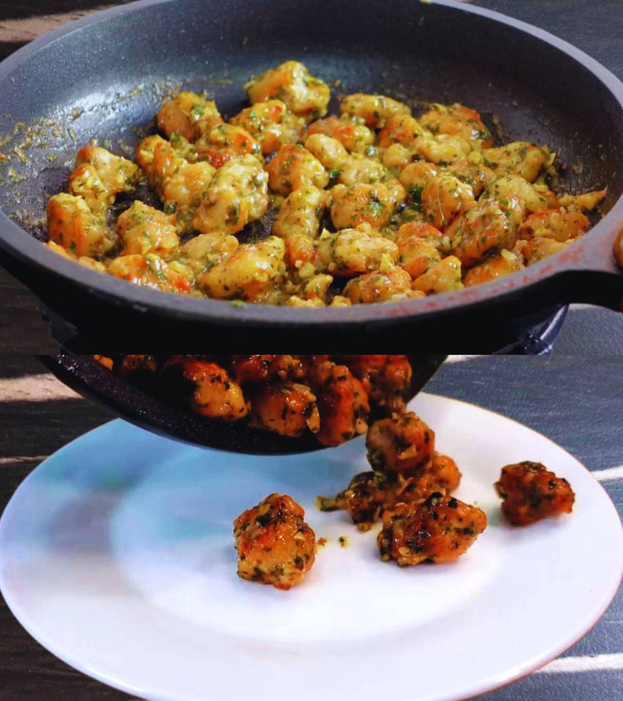 Cooking Garlic Butter Chicken Bites until dry 