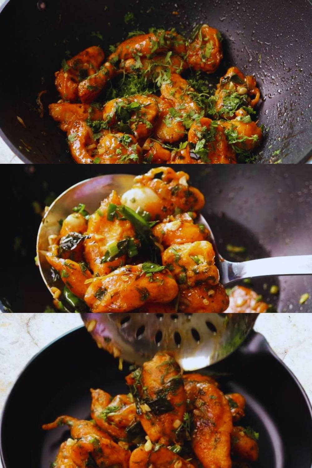 Adding coriander leaves 