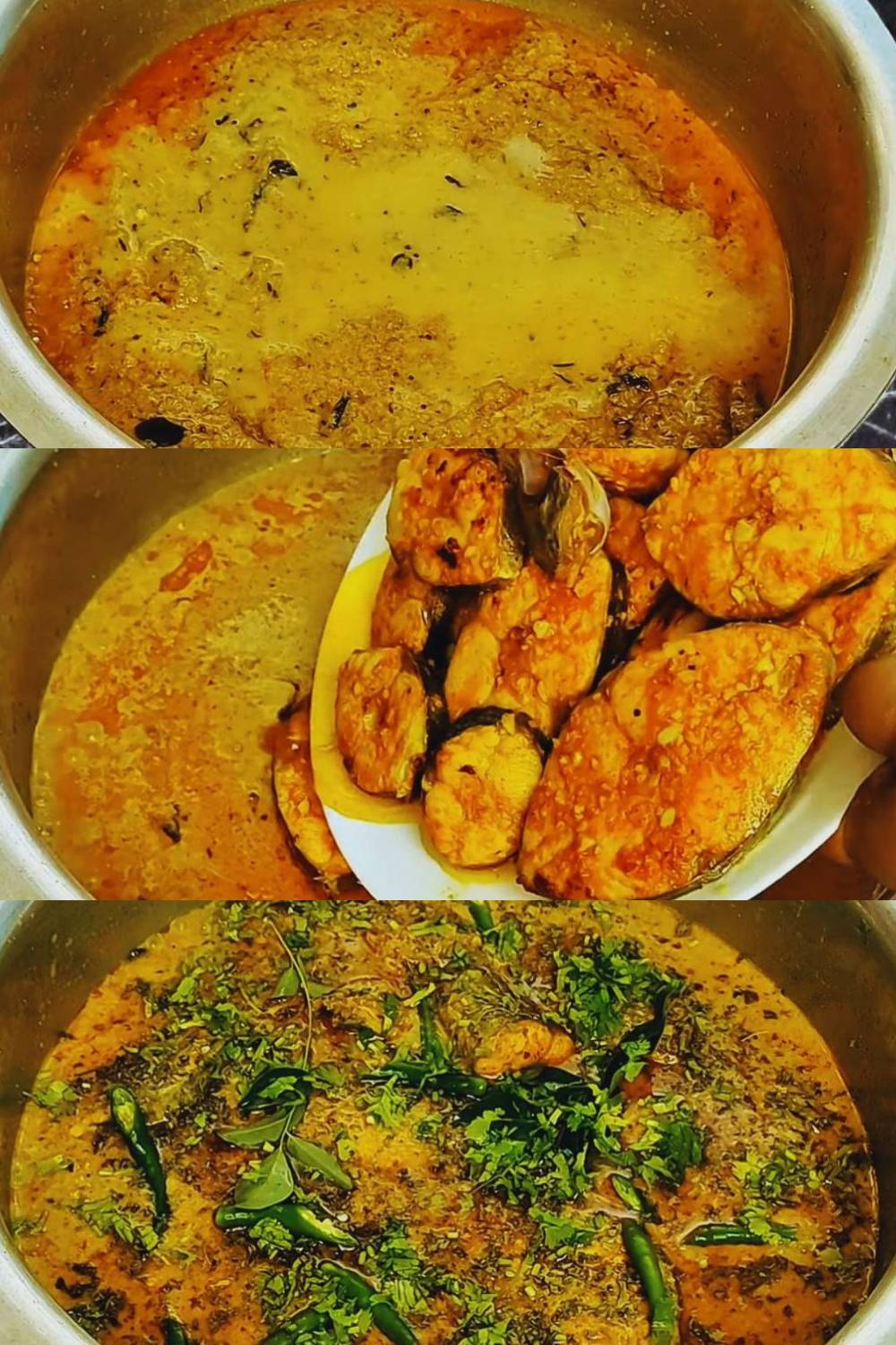 Fish coconut milk curry recipe step 10 Adding fried fish and other ingredients