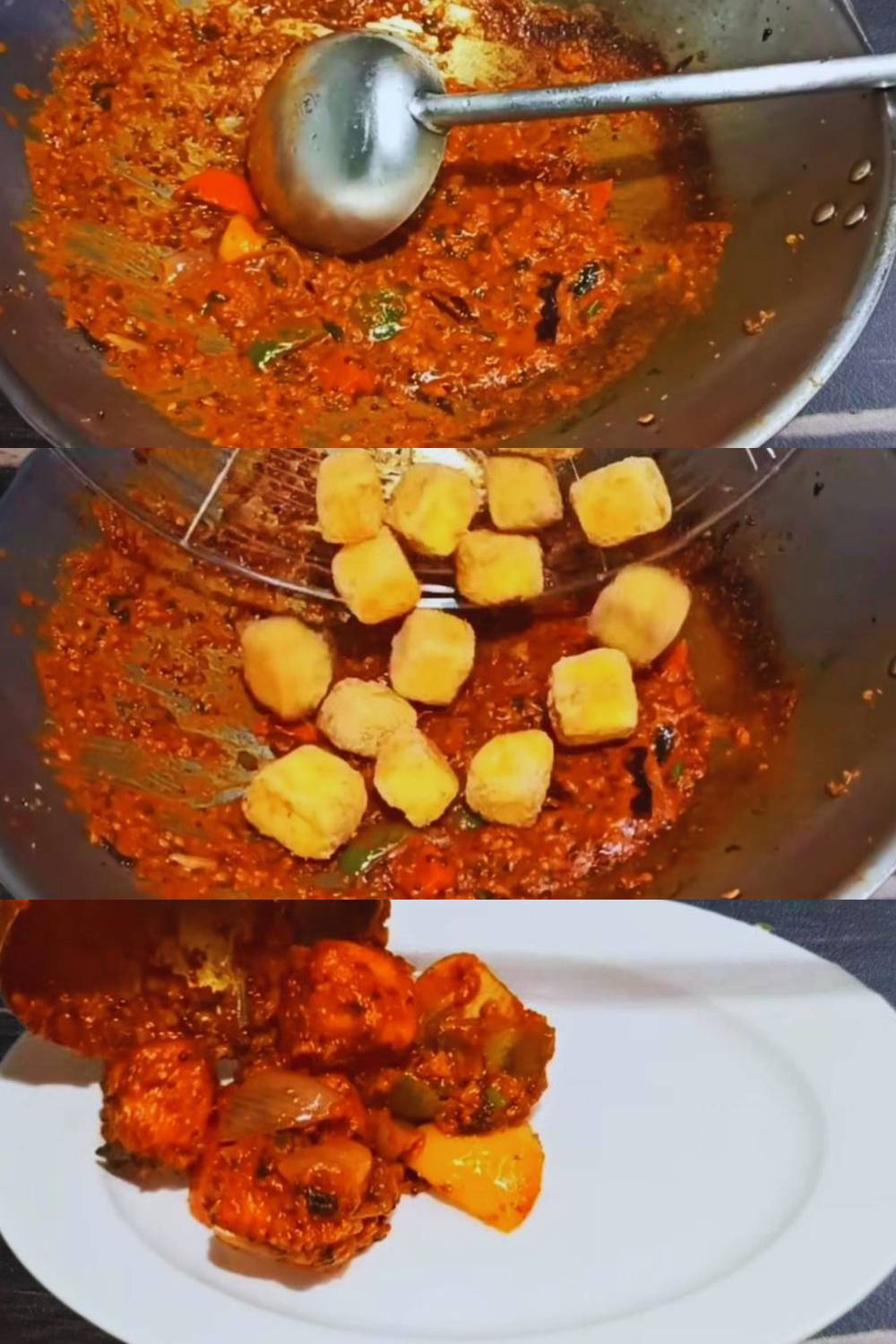 Adding fried paneer cubes 