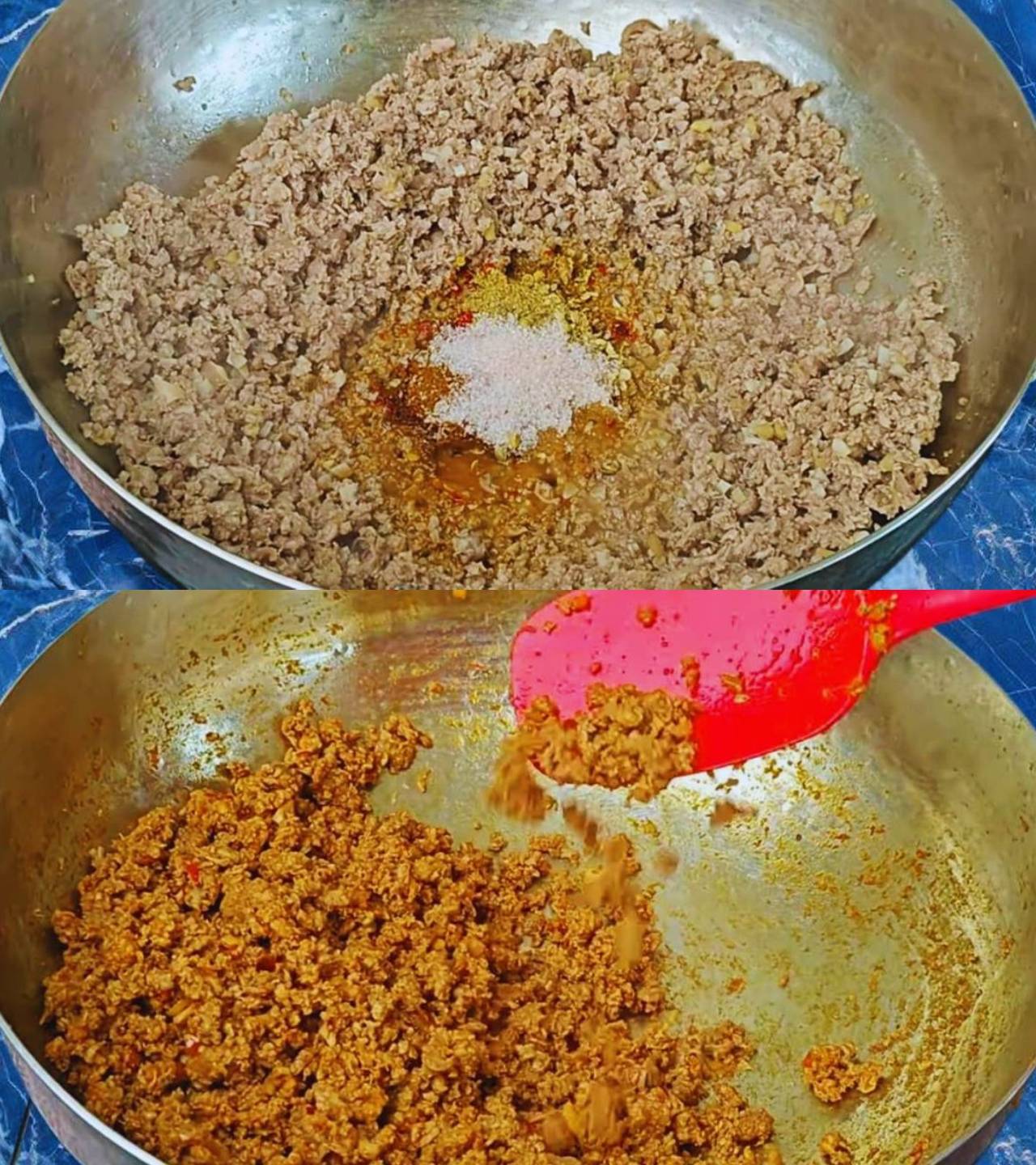 Adding spices and salt 