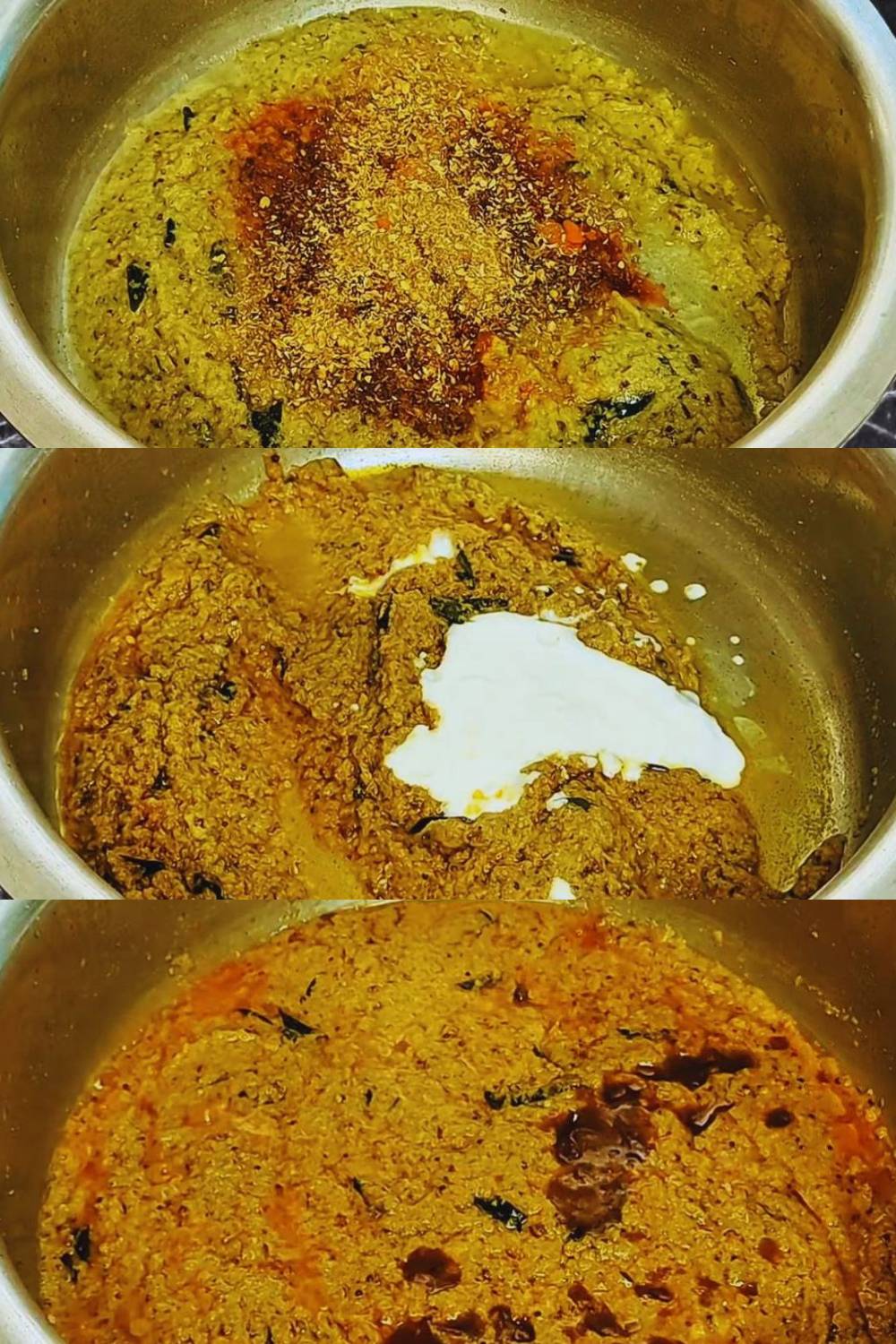Fish coconut milk curry recipe step 9 Adding spices, yogurt and tamarind