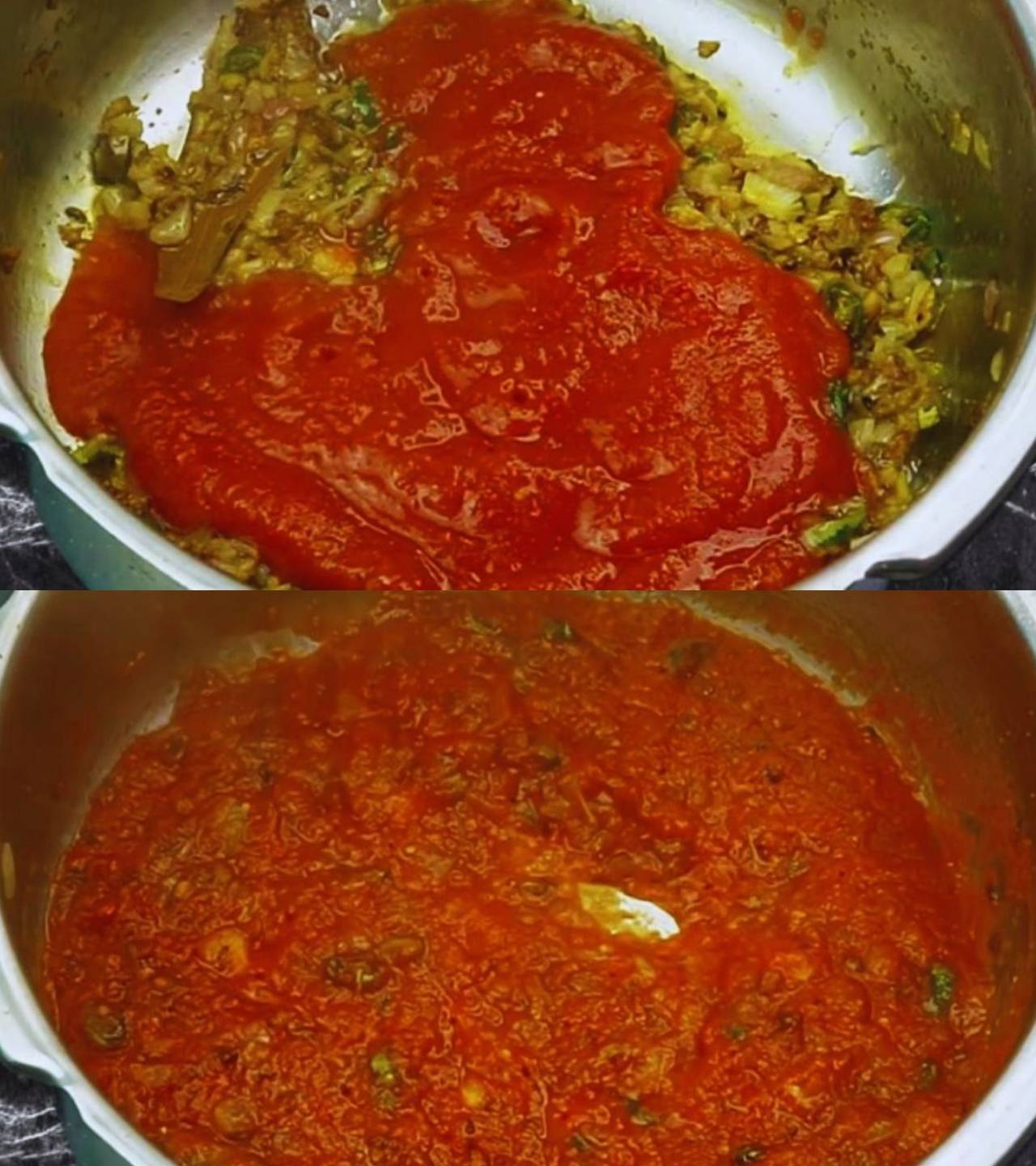 Turai chana dal recipe step 4 Adding tomato paste