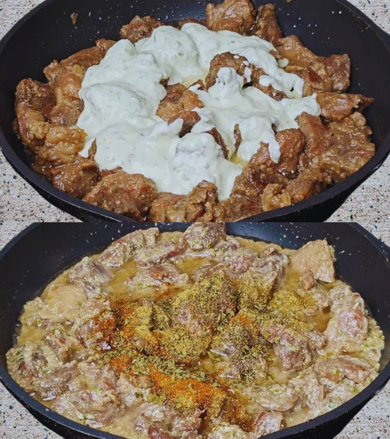 Adding yogurt paste and powdered spices 