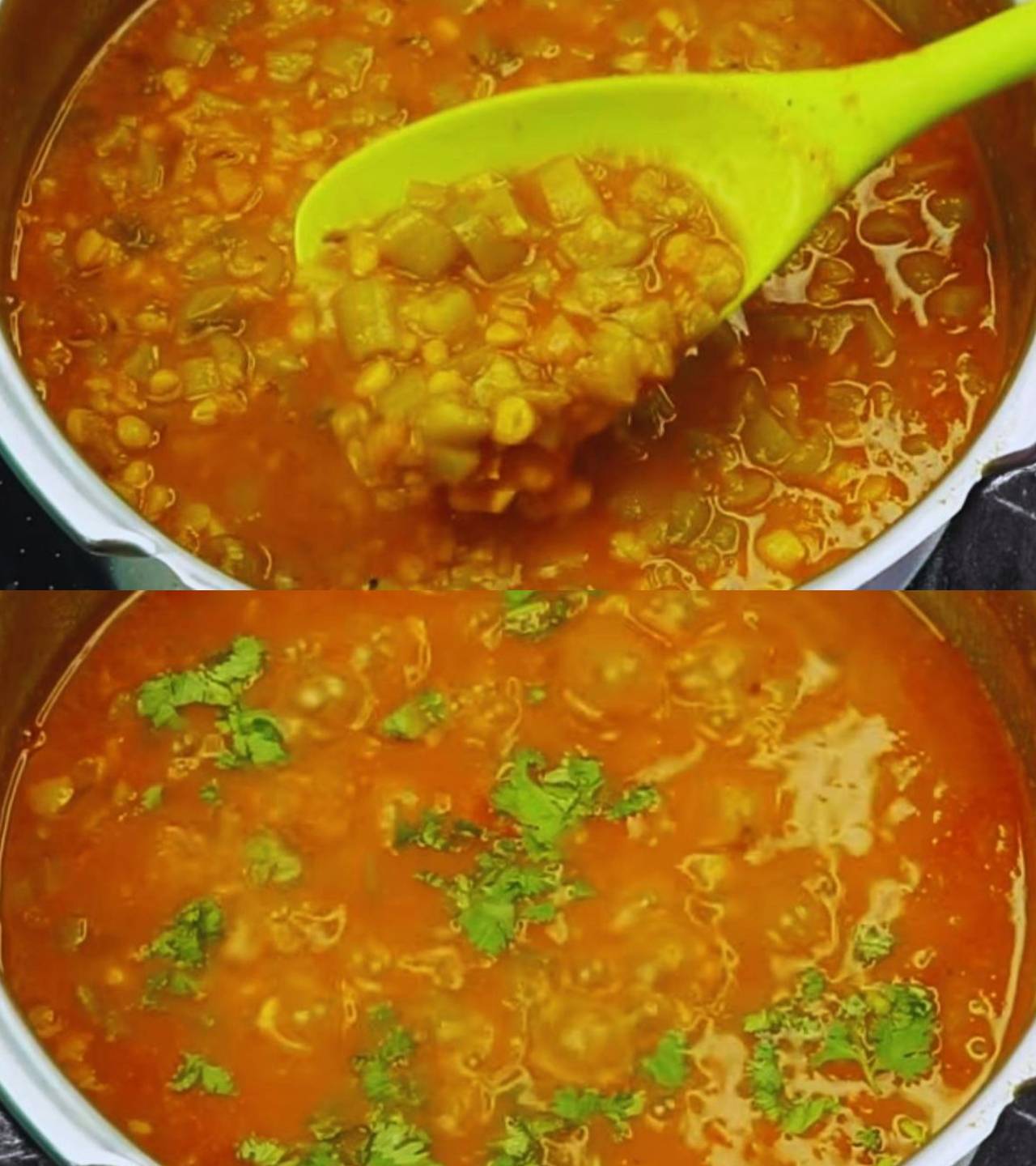 Turai chana dal recipe step 8 Checking doneness and adding coriander leaves