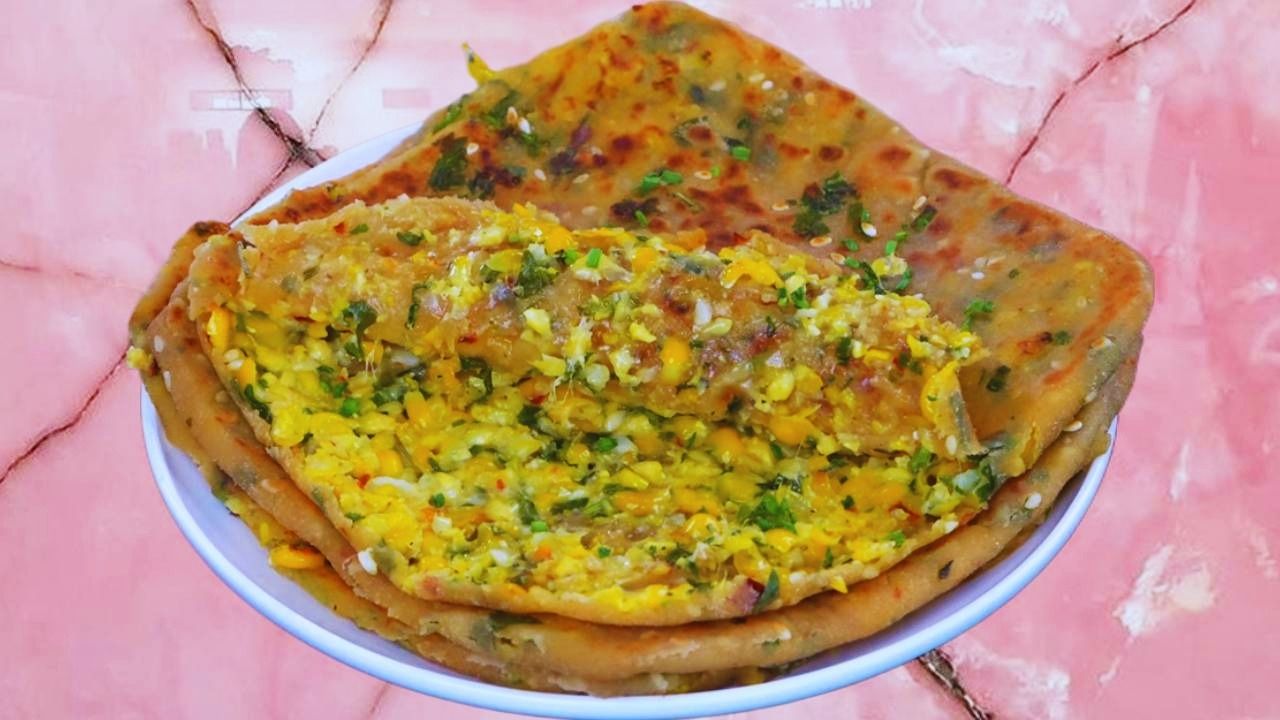 Cheese Corn Paratha served