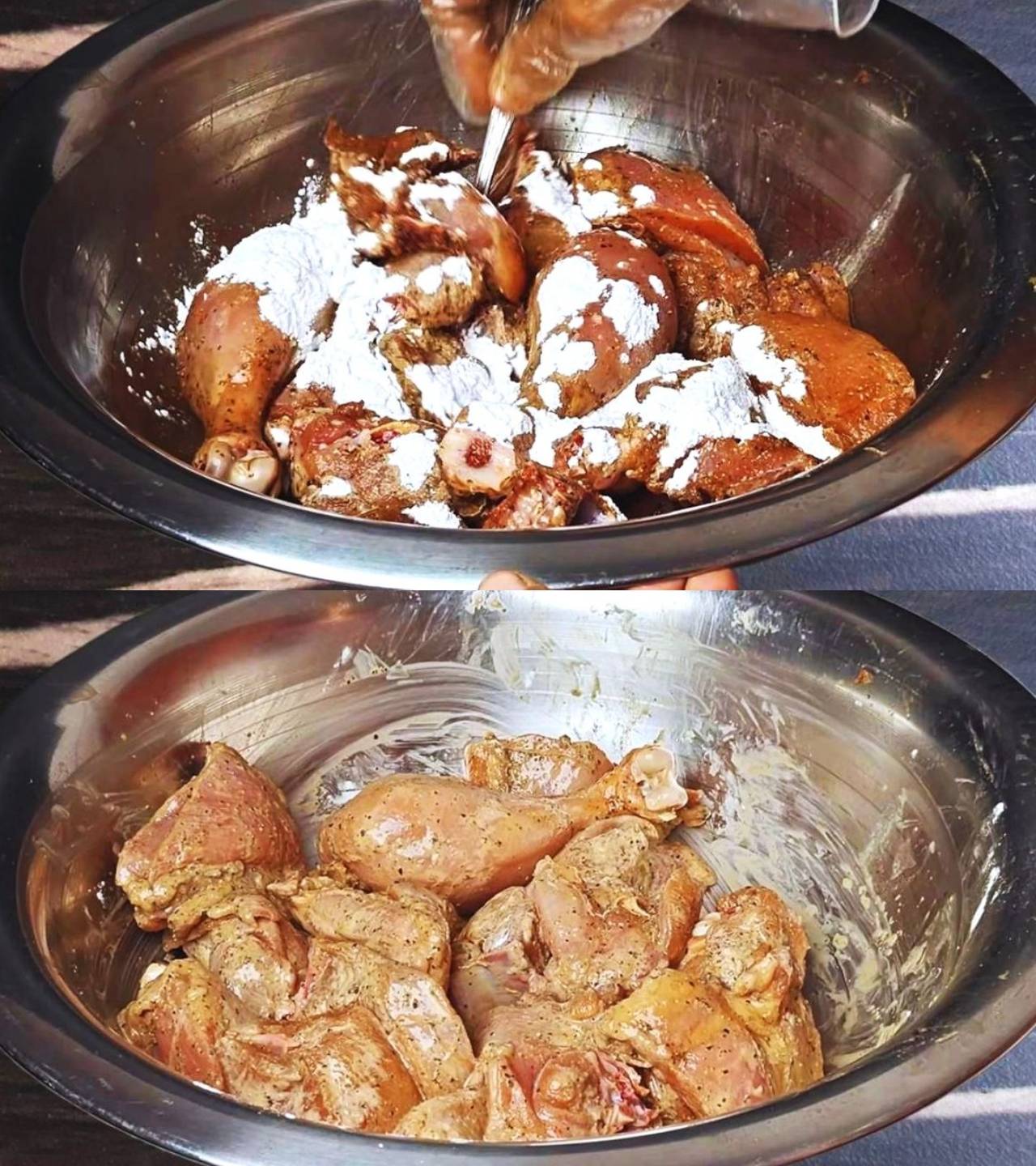 Coating chicken with corn flour