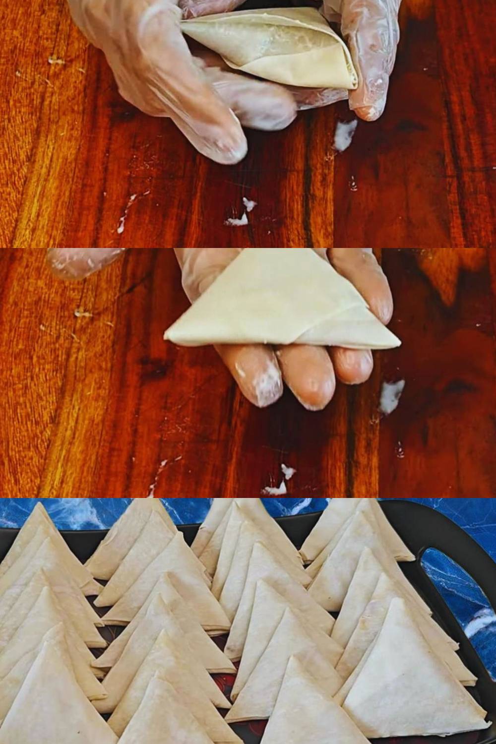 Completing shaping the samosas 