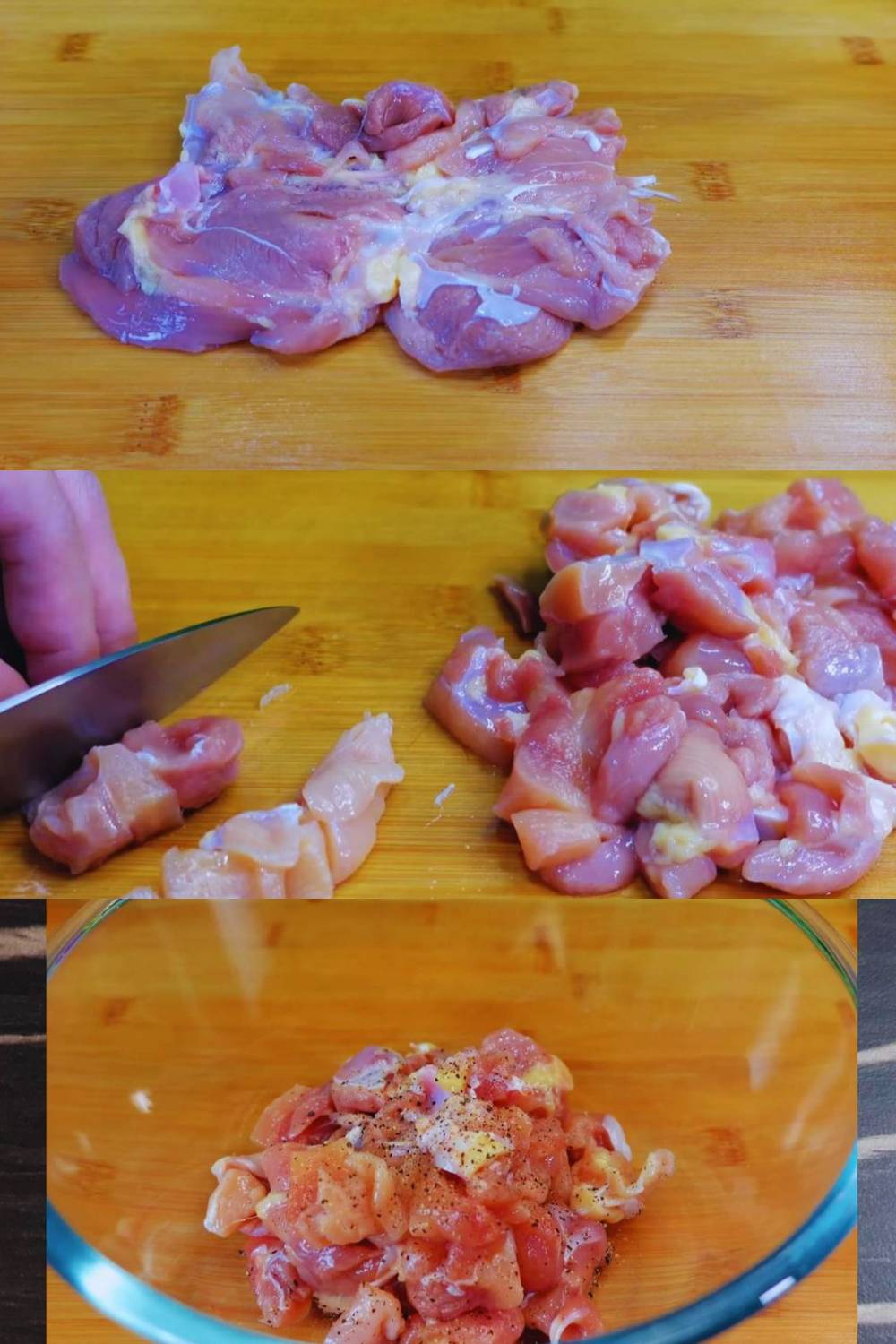 Cutting and marinating chicken pieces 