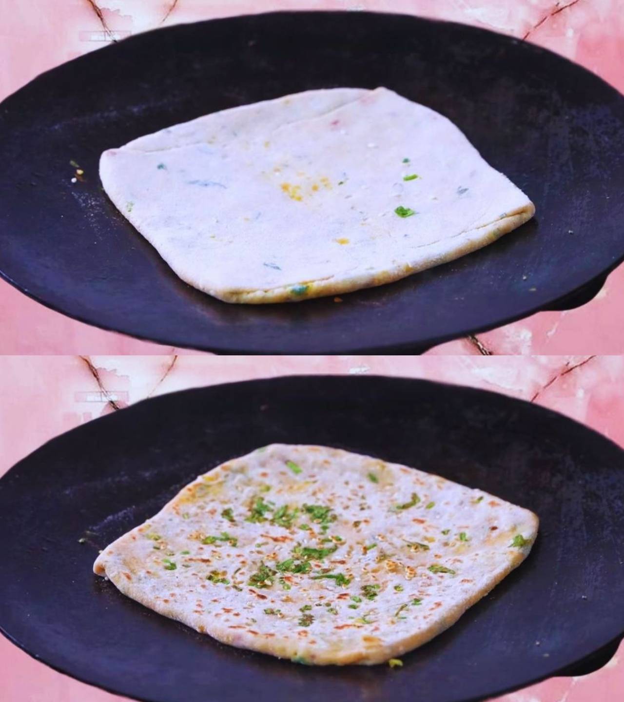 Frying Cheese Corn Paratha 