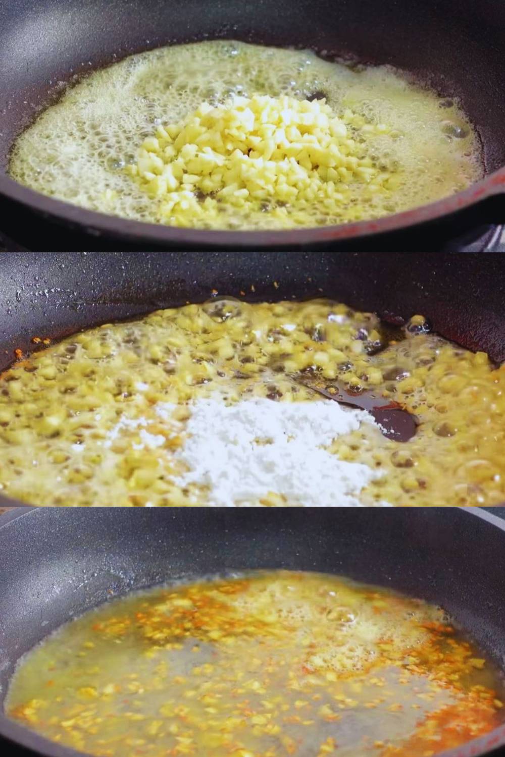 Frying chopped garlic 